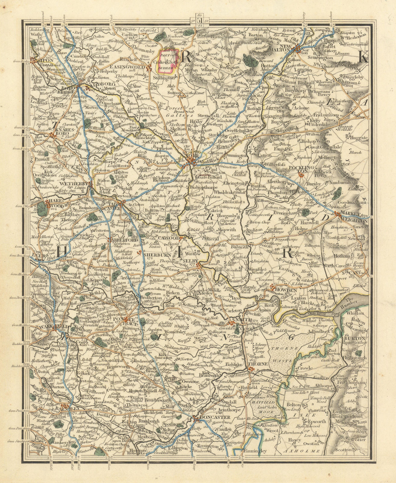 YORKSHIRE. Leeds York Harrogate Barnsley Doncaster Pontefract. CARY 1824 map