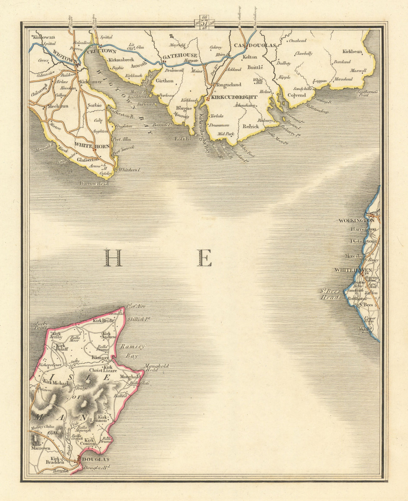 CUMBRIA & KIRKCUDBRIGHT COAST. Workington Whitehaven St Bees Head. CARY 1824 map