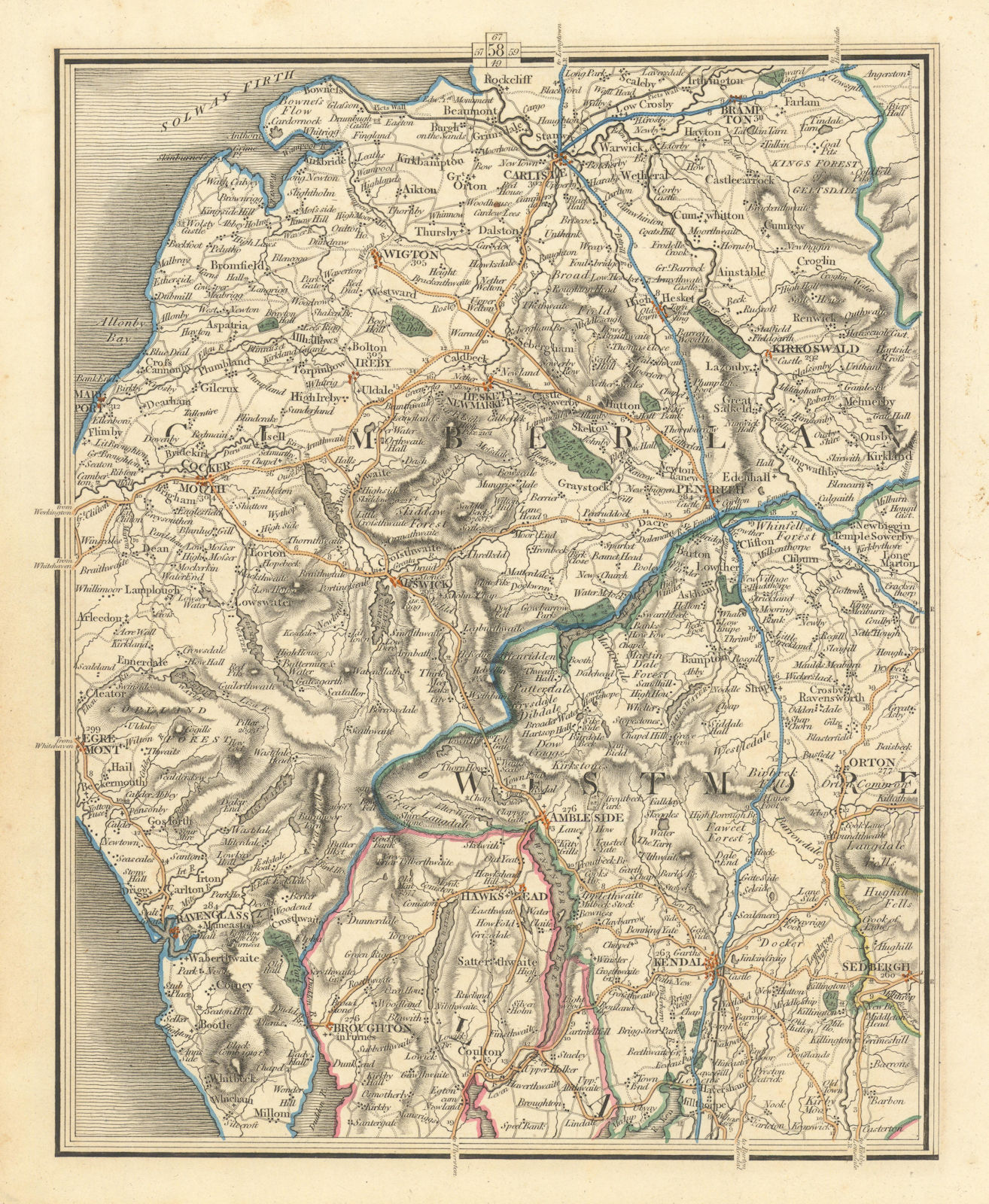 LAKE DISTRICT. Cumbria Westmorland Carlisle Cockermouth Kendal. CARY 1824 map