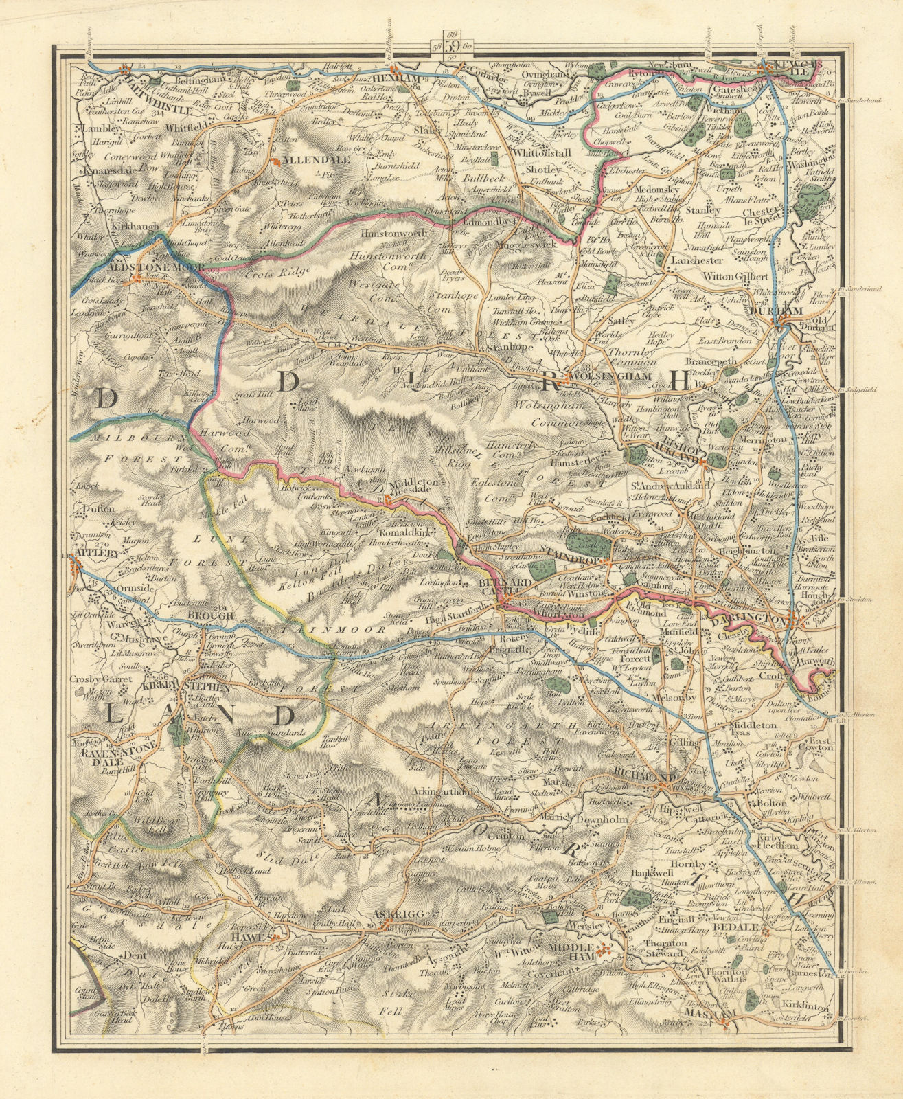 NORTH PENNINES & YORKSHIRE DALES.Durham Newcastle On Tyne Richmond.CARY 1824 map