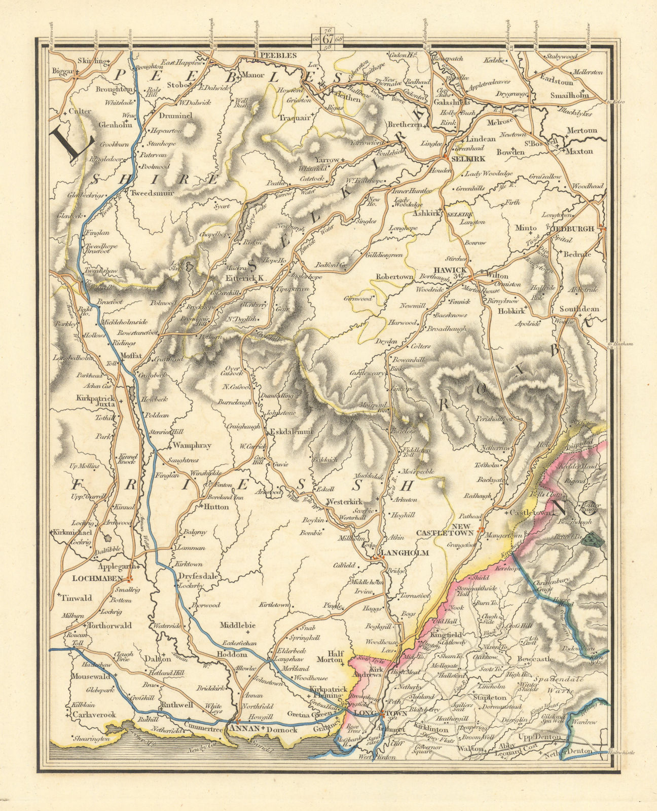 SCOTTISH BORDERS.Disputed border.Lockerbie Melrose Peebles Gretna.CARY 1824 map