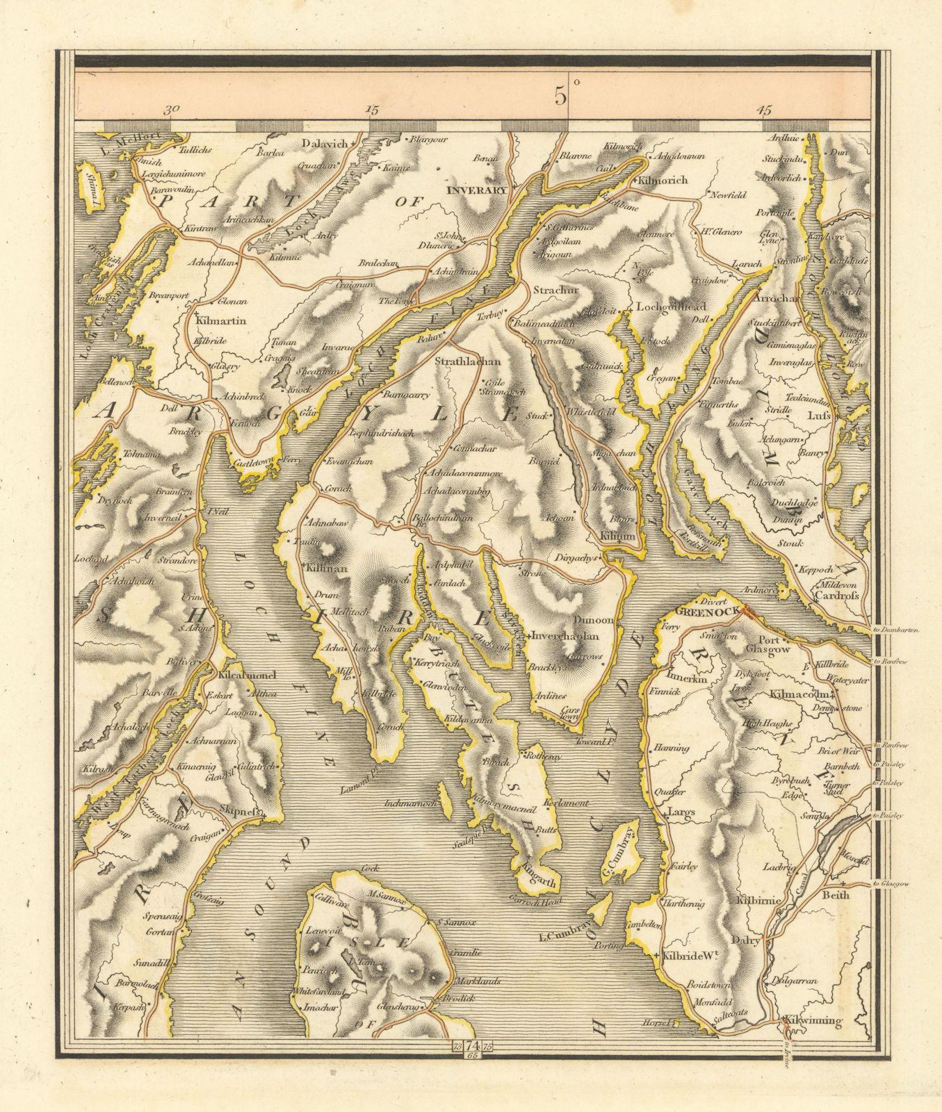 STRATHCLYDE.Loch Lomond Kilmarnock Greenock Irvine Clyde Muirshiel.CARY 1824 map