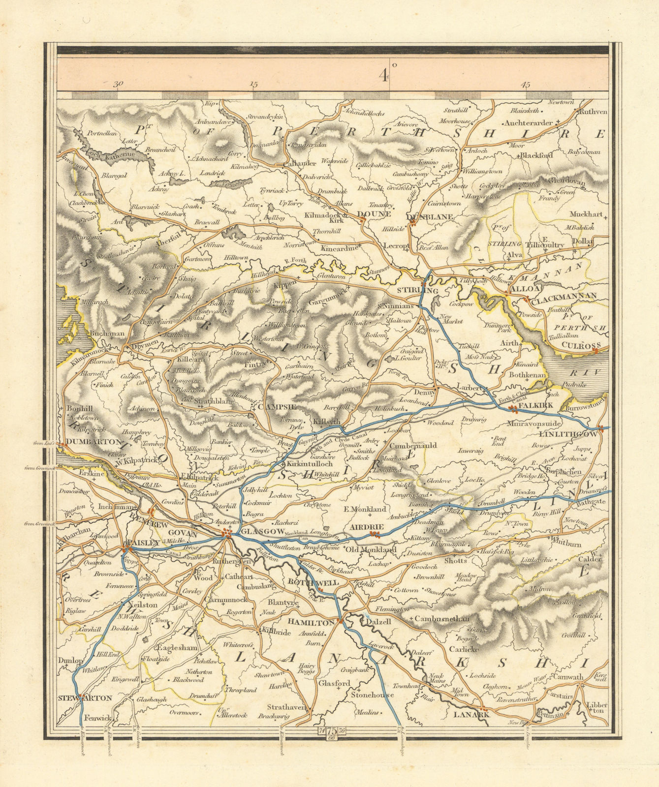 SCOTLAND CENTRAL BELT.Glasgow Stirling Livingston Hamilton Falkirk.CARY 1824 map