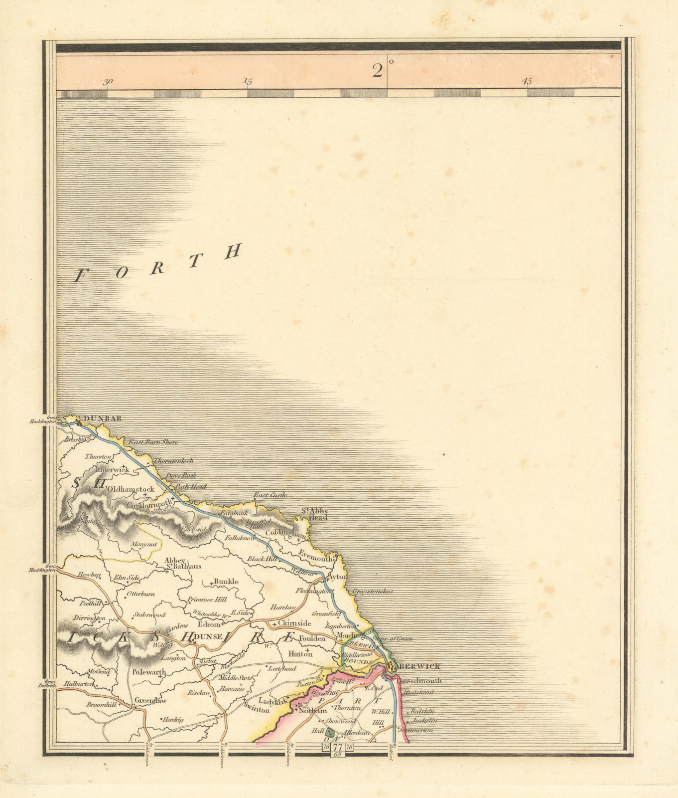 BERWICKSHIRE COAST. Dunbar Duns Eyemouth Berwick-upon-Tweed. CARY 1824 old map