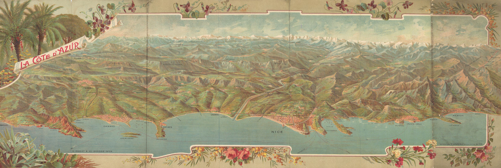 La Côte d'Azur panorama. St. Raphael-Cannes-Antibes-Nice-Monaco-Menton 1902 map