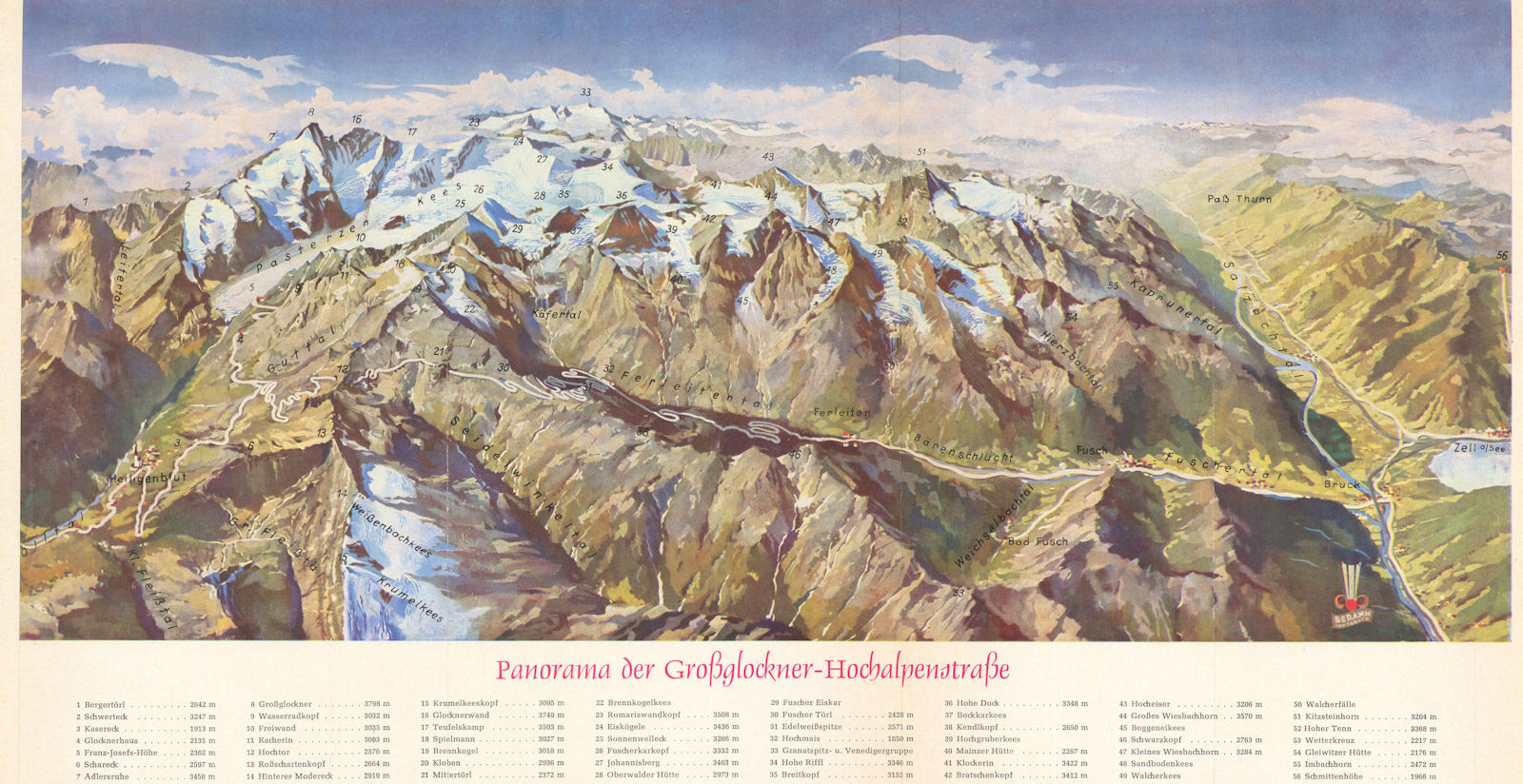 Panorama der Großglockner-Hochalpenstraße by Heinrich Berann 1957 old map