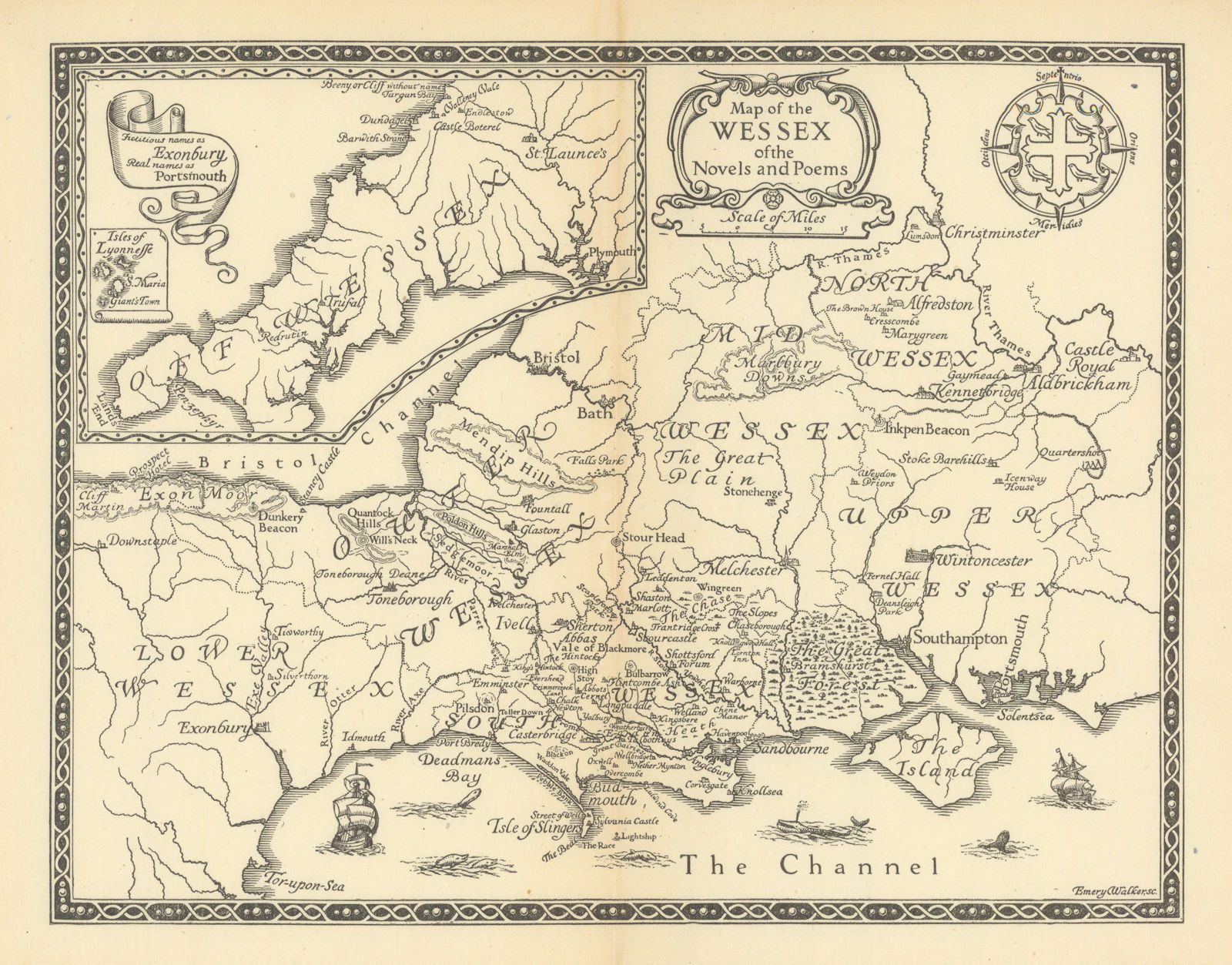 Map of Wessex of the Novels and Poems of Thomas Hardy, by Emery Walker 1918