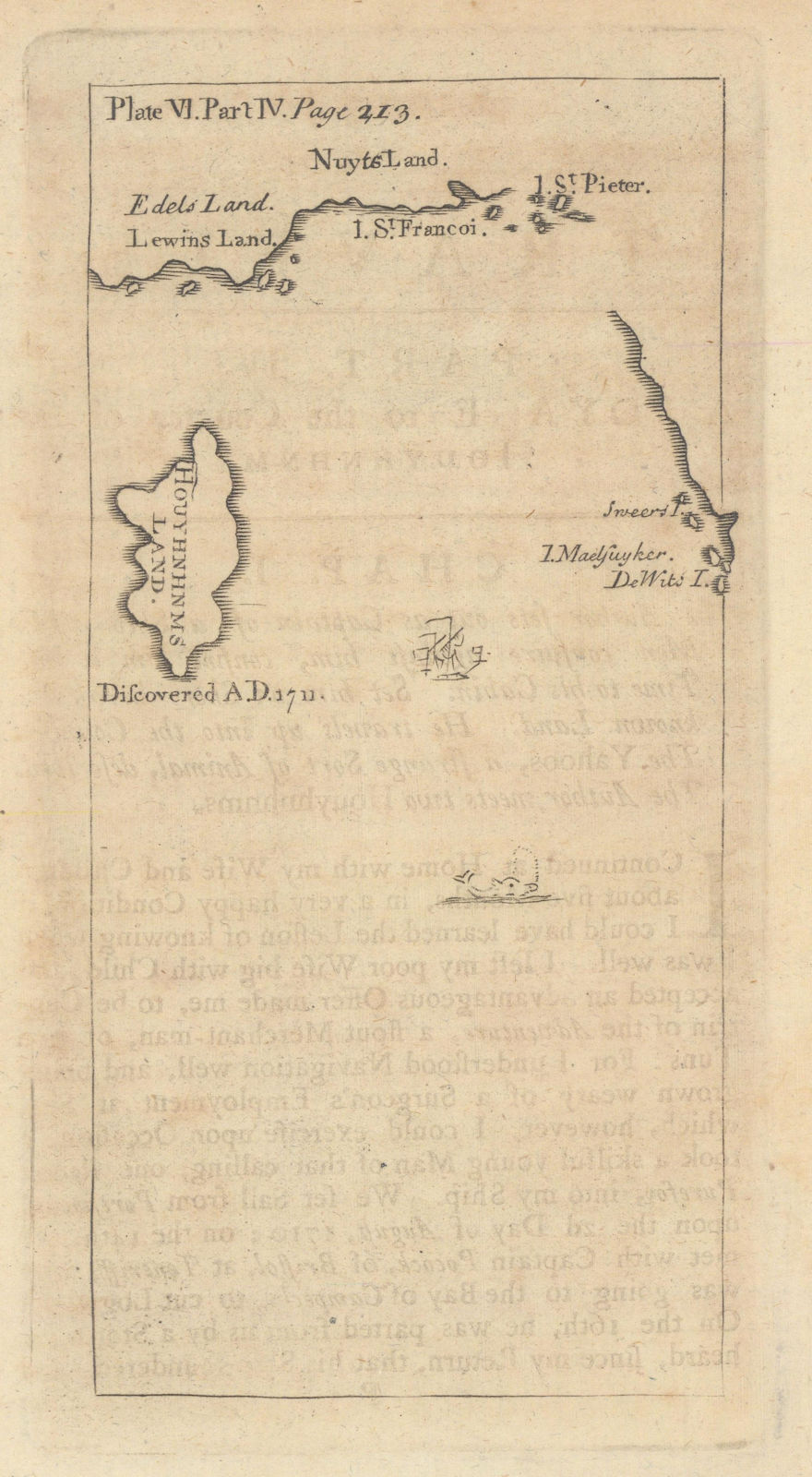 Houyhnhnms Land. Jonathan Swift. Gulliver's Travels. Australia/Tasmania 1751 map