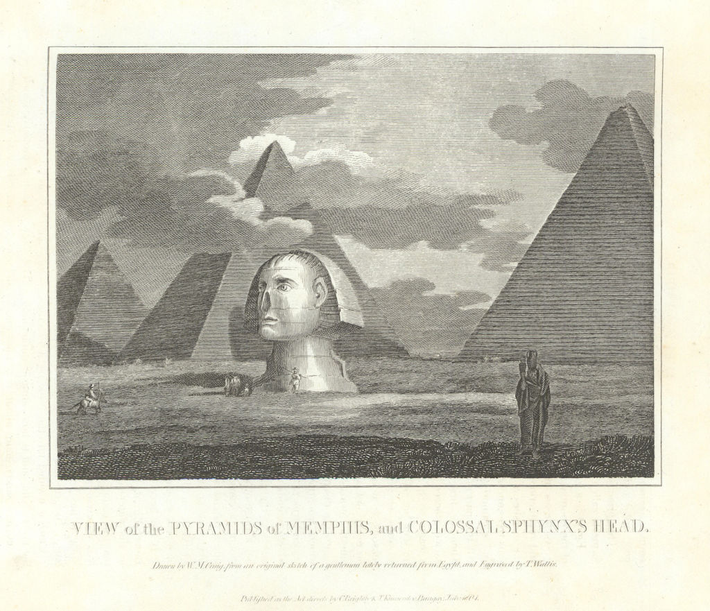 View of the Pyramids of Memphis, and colossal Sphynx's Head. Sphinx. Egypt 1804