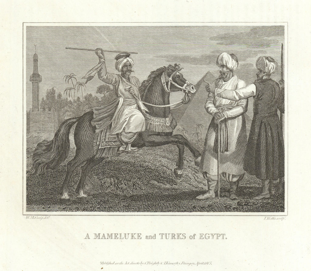 A Mameluk and Turks of Egypt. Mamluk. Antique copperplate print 1805 old