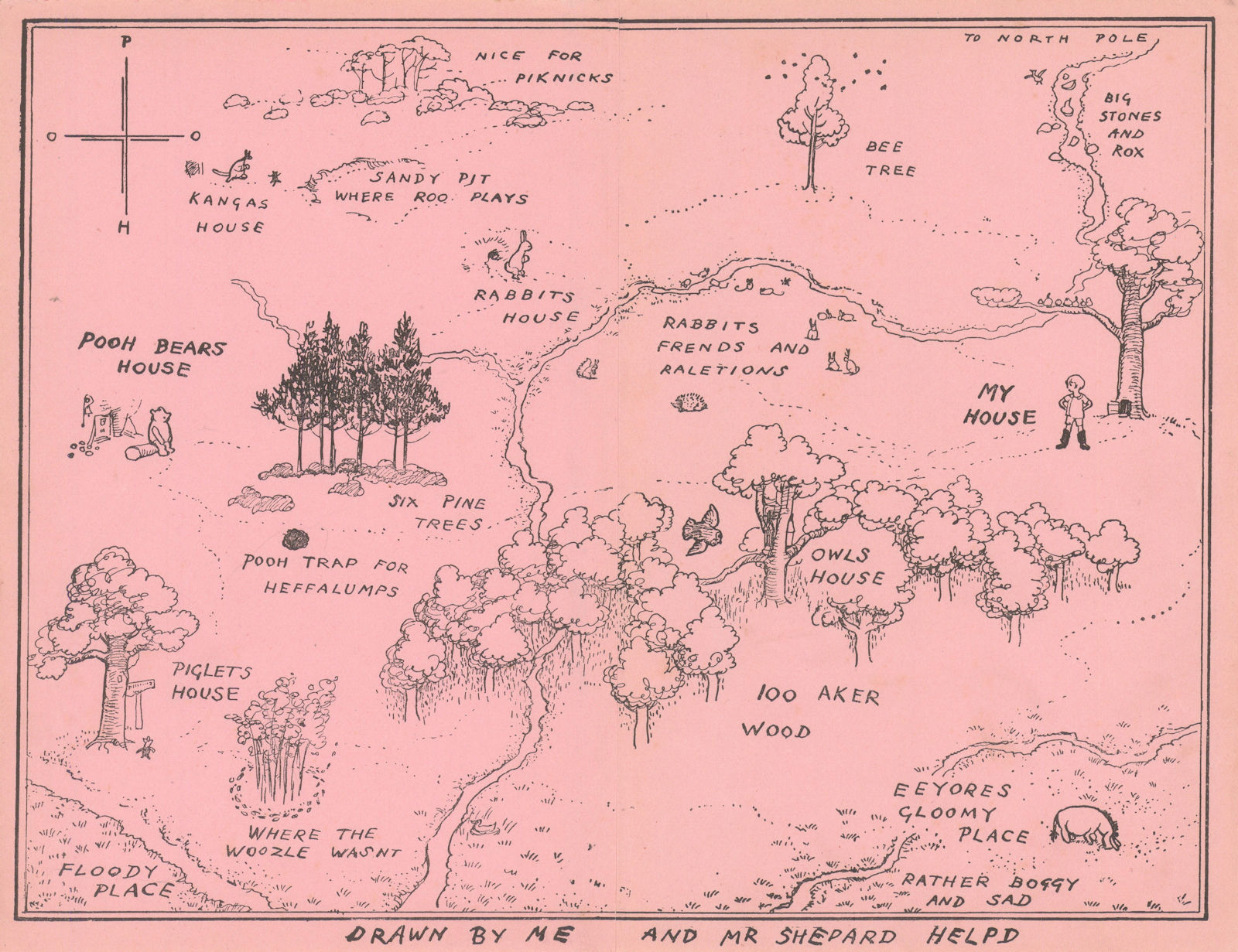 A Map of the Hundred Acre Wood, by E.H. Shepard. Winnie-the-Pooh 1926 (1953)