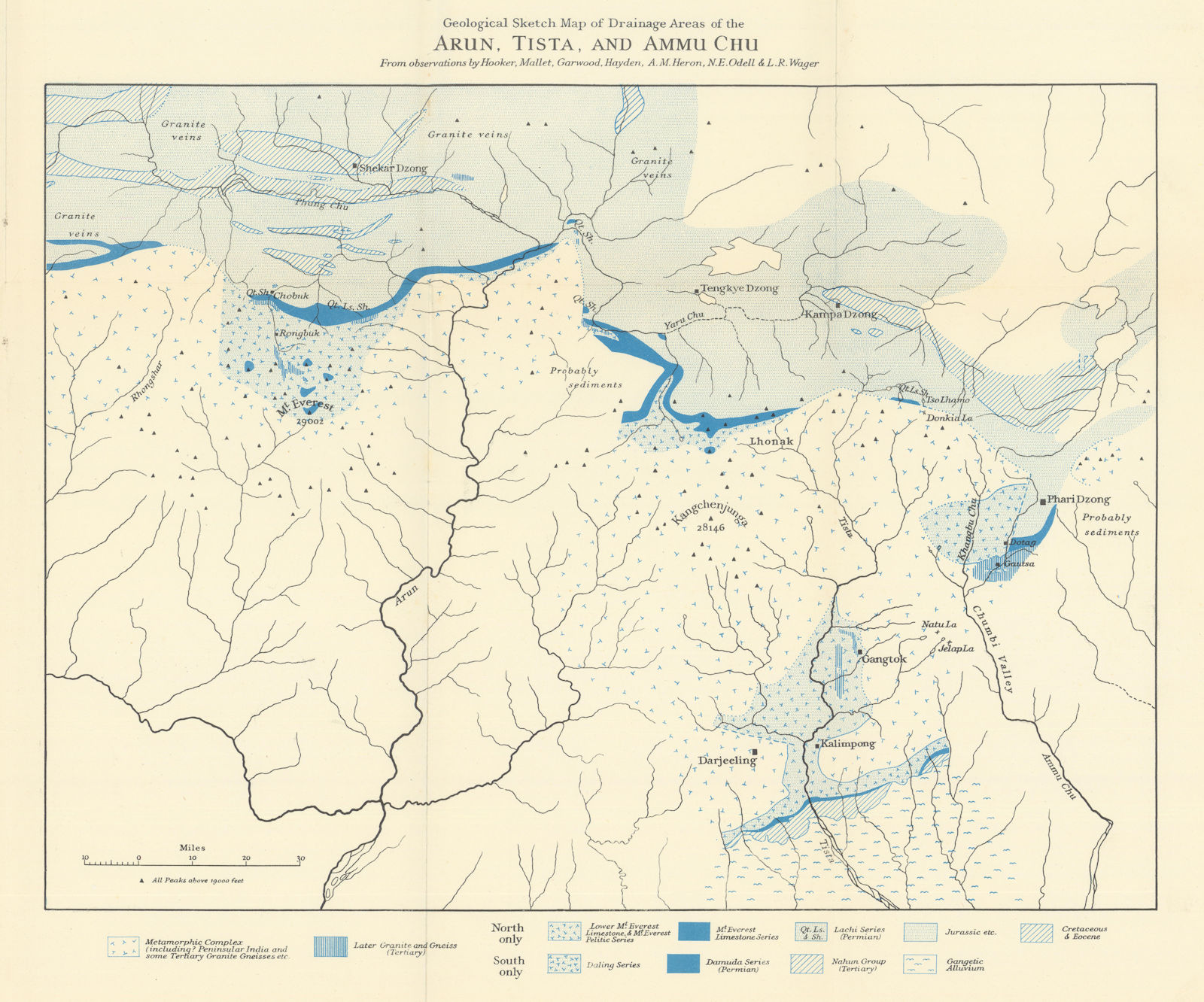 Geological Sketch Map of the Arun, Tista & Amu Chu drainage areas. Everest 1934