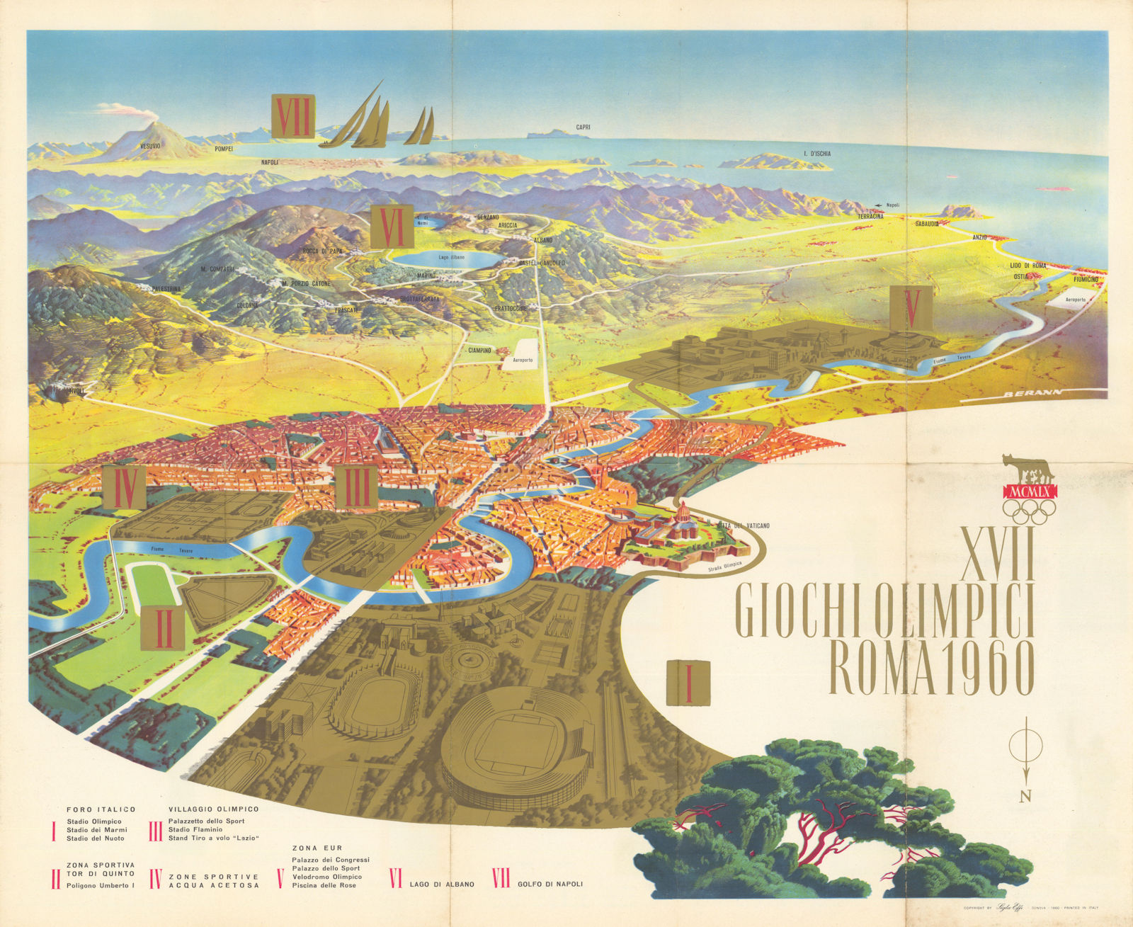 XVII Giochi Olimpici Roma 1960 Rome Olympics games map by Heinrich Berann 1960