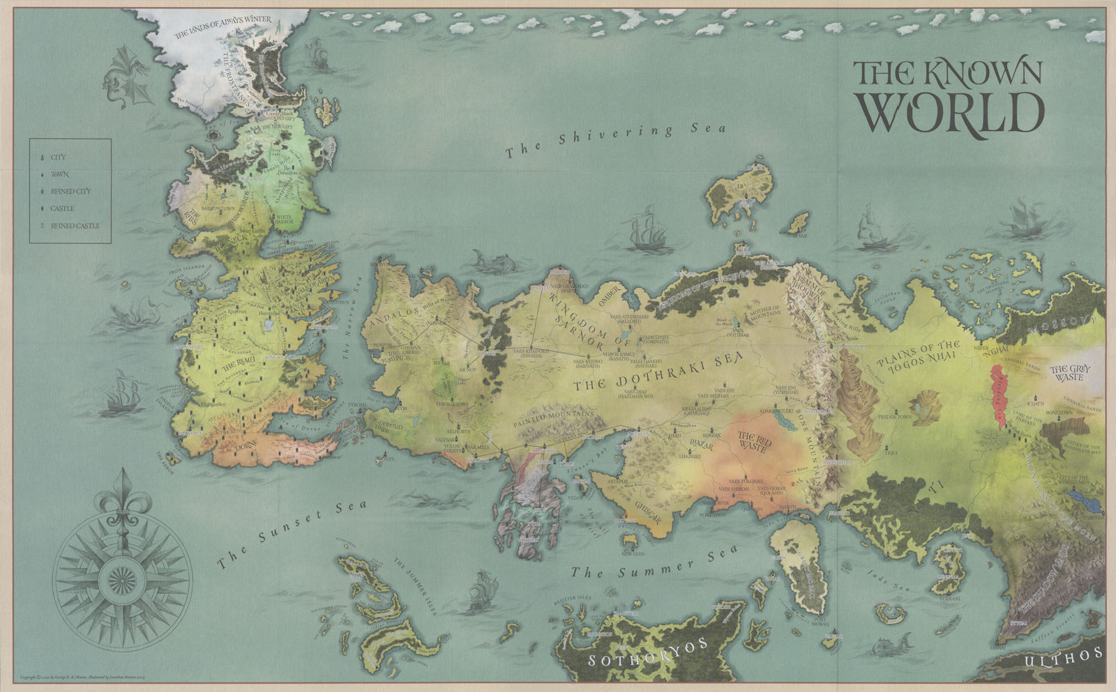 The Known World. Game of Thrones. Song of Fire & Ice. Jonathan Burton 2019 map