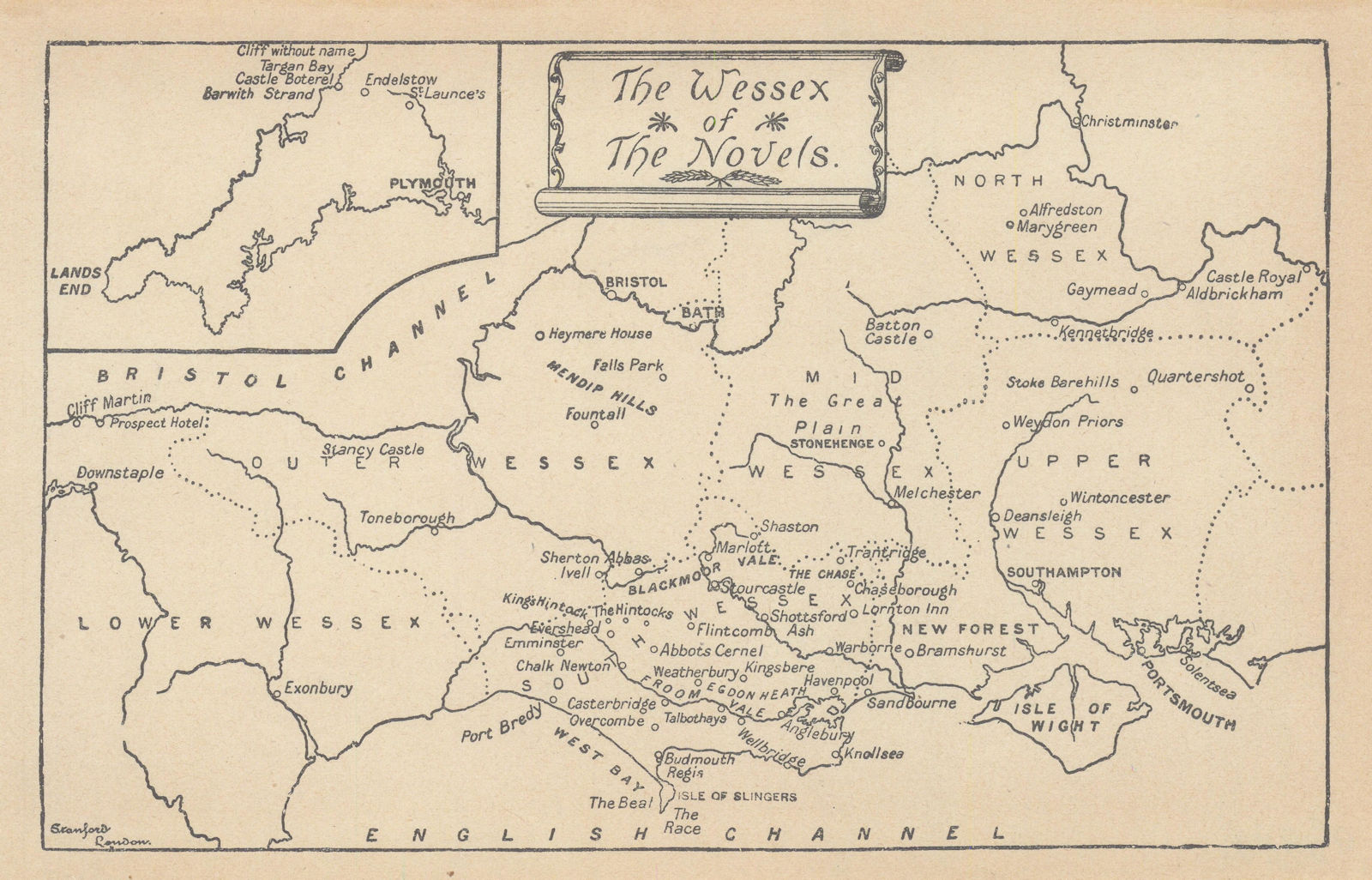 Sketch map of The Wessex of the Novels of Thomas Hardy, by Edward Stanford 1906