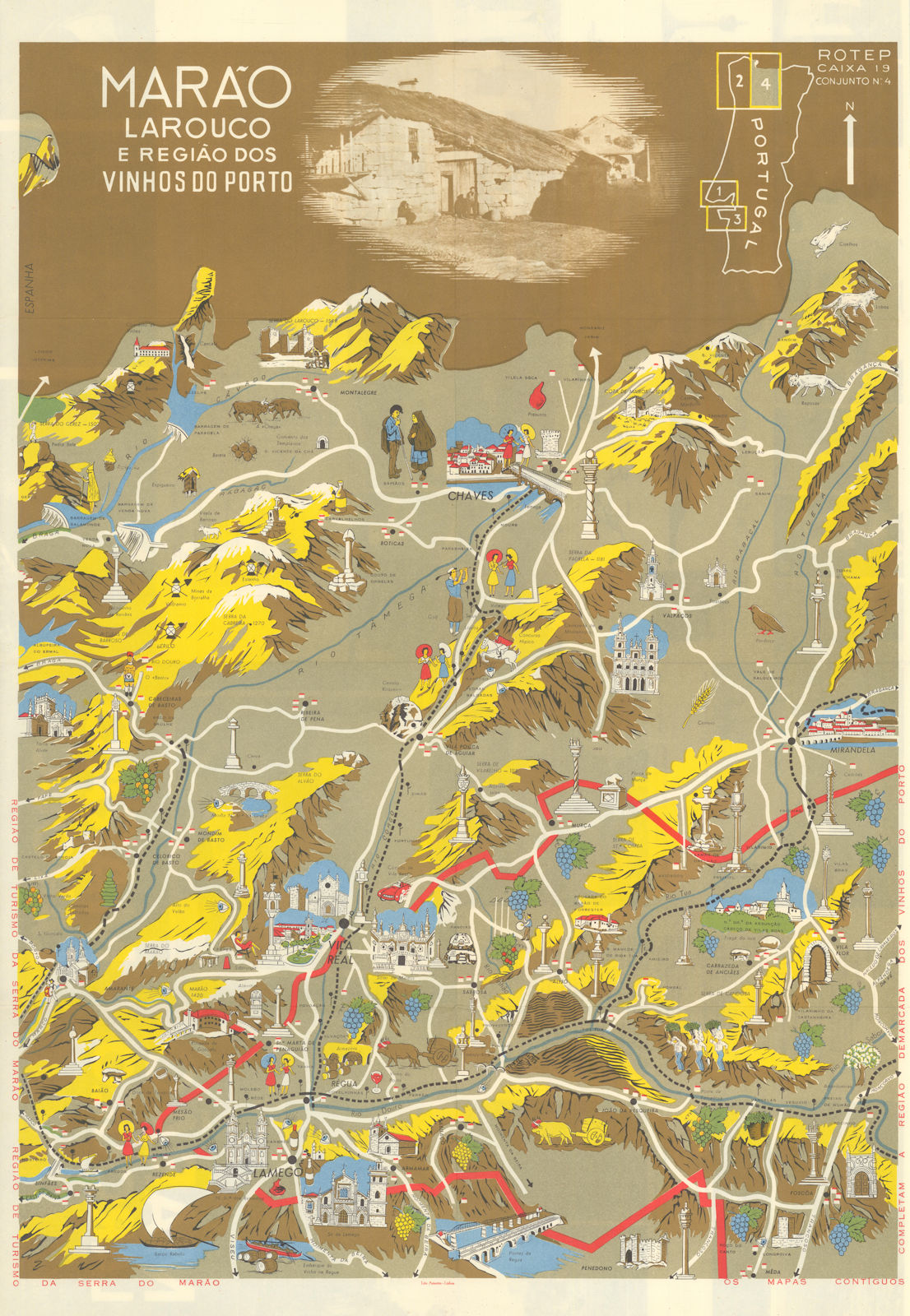 Marão, Larouco e região dos vinhos do Porto. Portugal pictorial wine map 1961