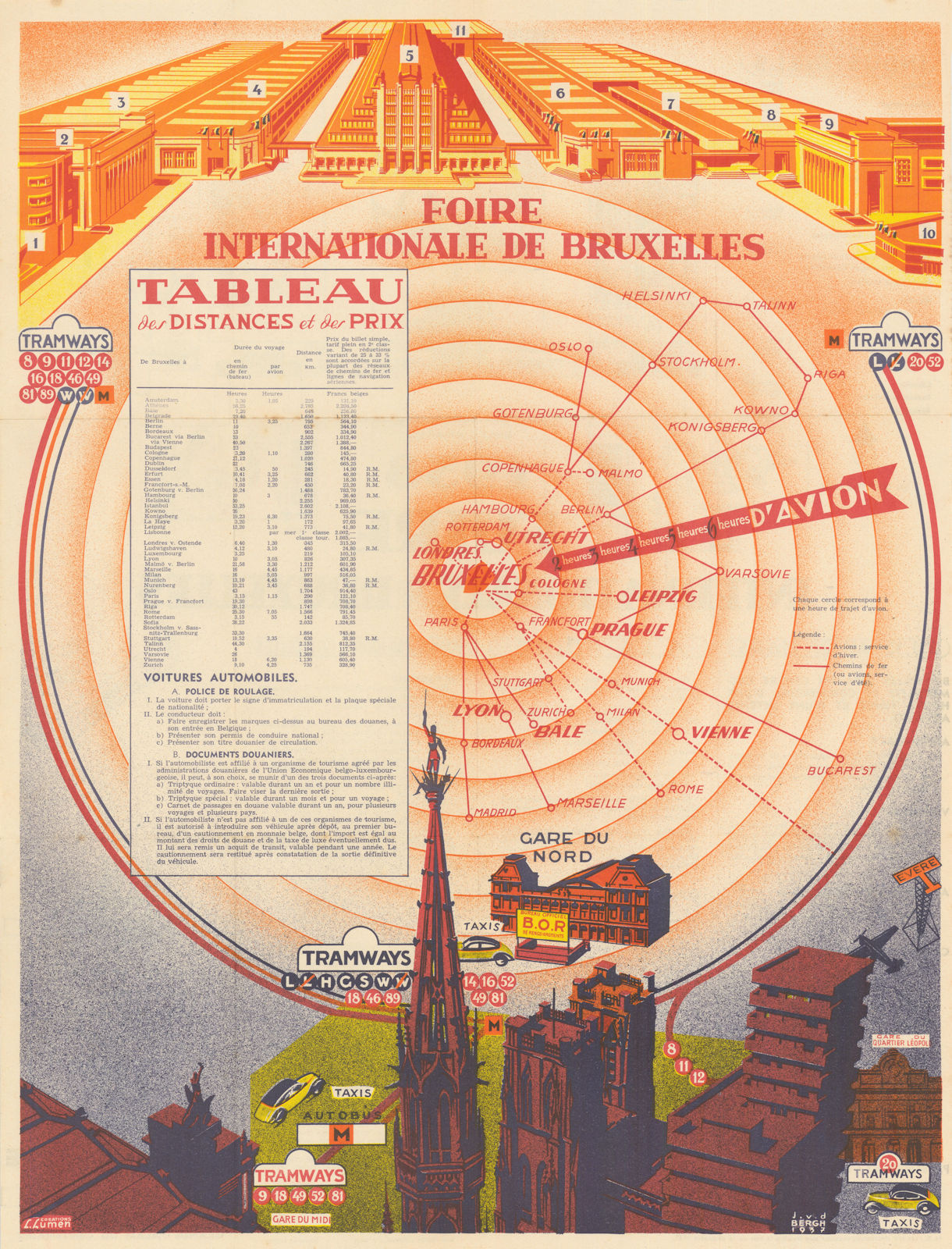 18ieme Foire Internationale de Bruxelles. Aircraft travel distances 1938 map