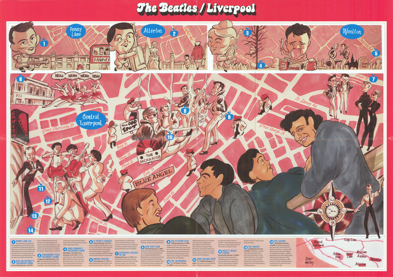 The Beatles / Liverpool pictorial city map of venues and song locations 2019