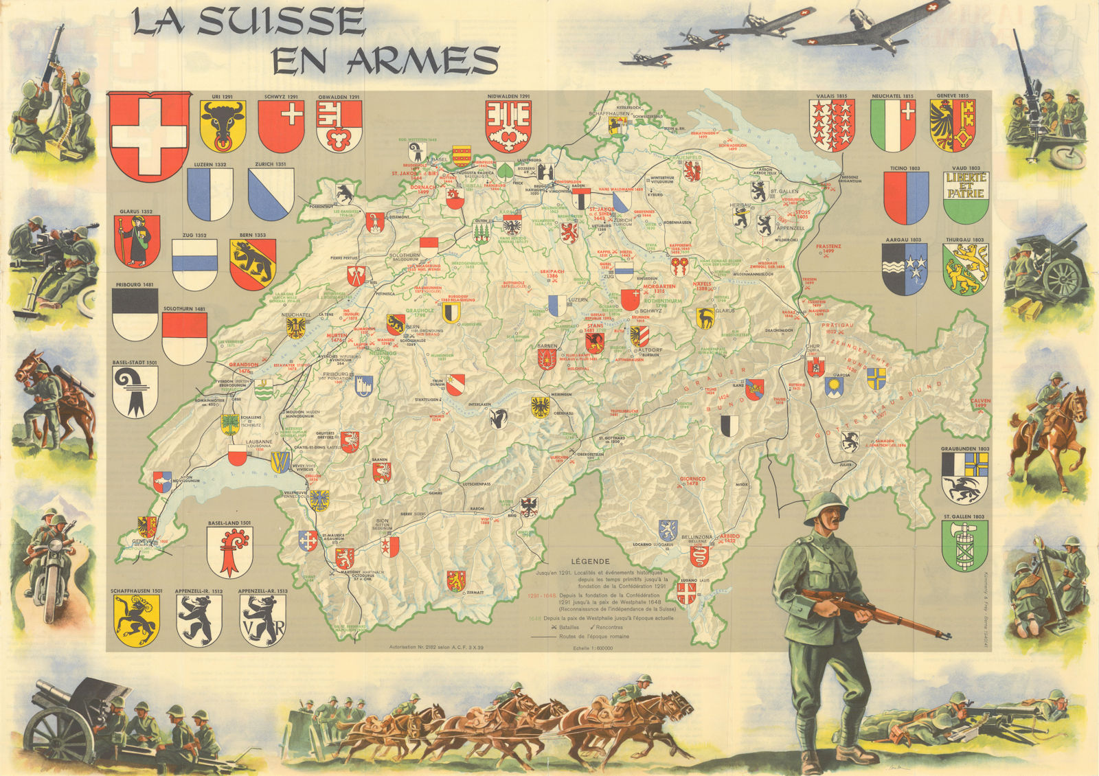 La Suisse en Armes. Swiss World War 2 armed forces & military history map 1940