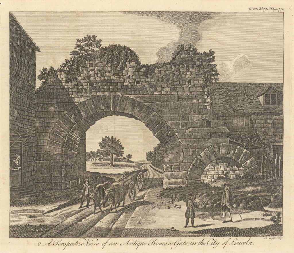 An Antique Roman Gate, in the City of Lincoln. Newport Arch. GENTS MAG 1771