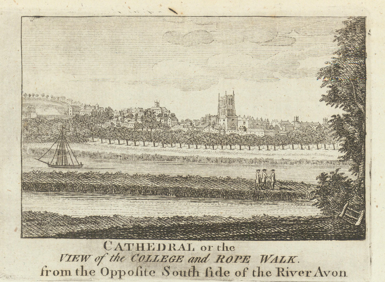 Bristol Cathedral or the view of the College and Rope Walk 1789 old print