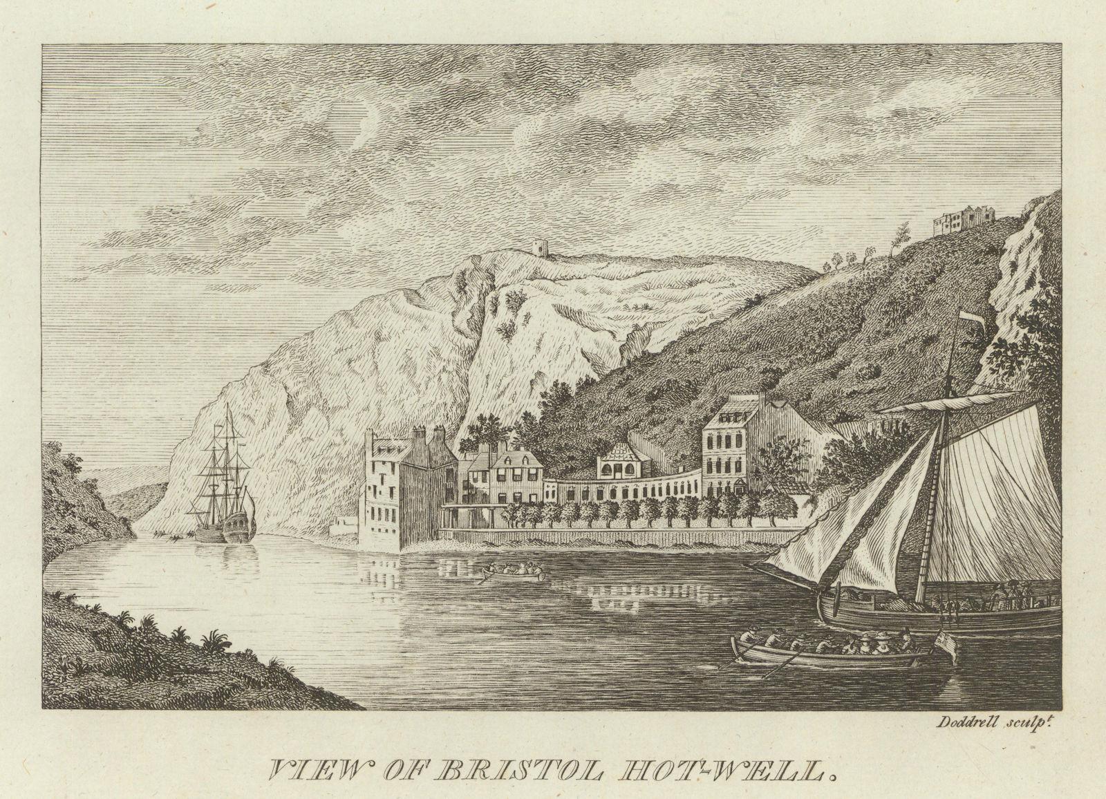 View of Bristol Hotwells, Clifton and the Avon 1789 old antique print picture