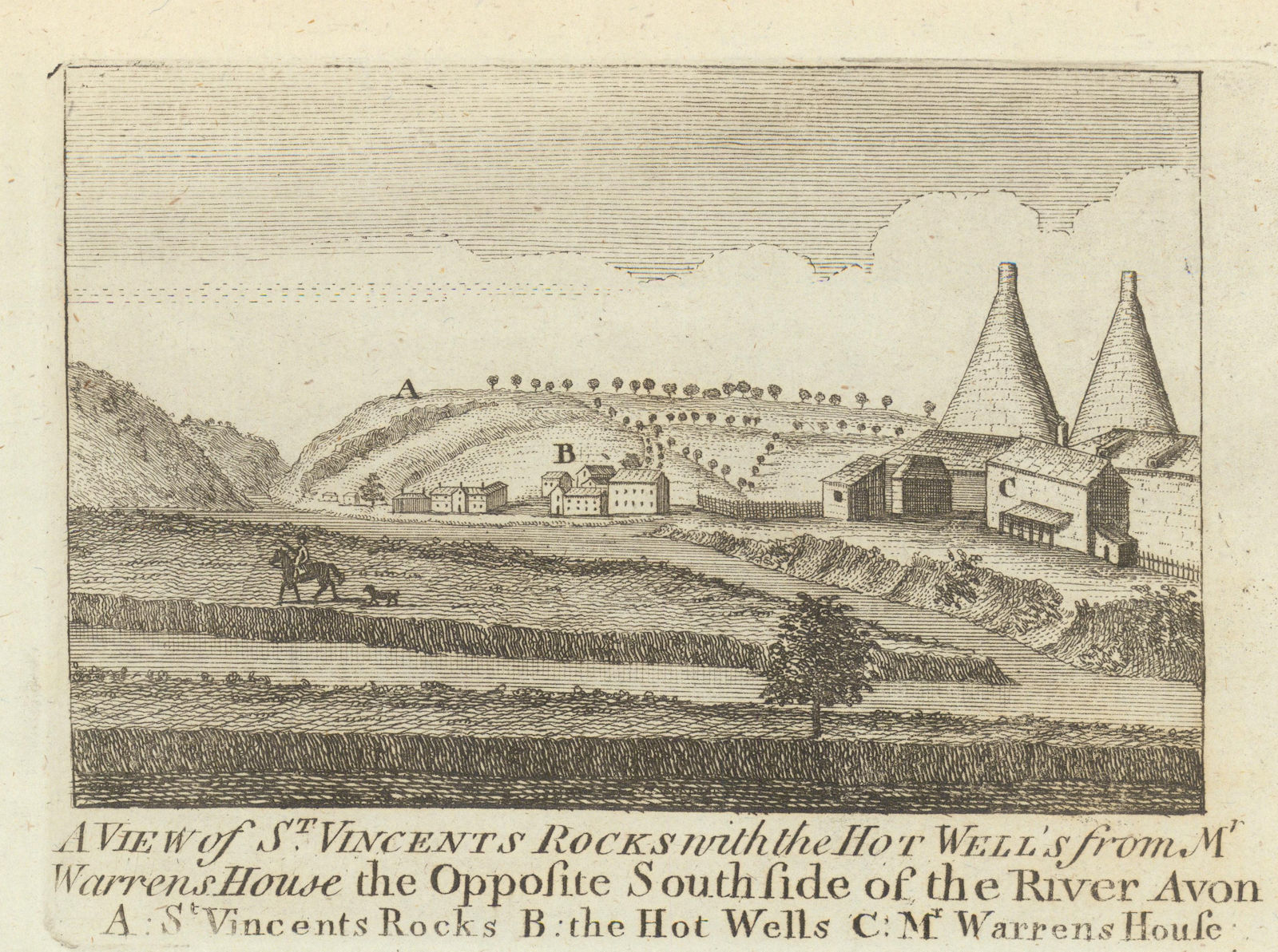 A view of St. Vincent's Rock, Clifton & the Hotwells, Bristol 1789 old print