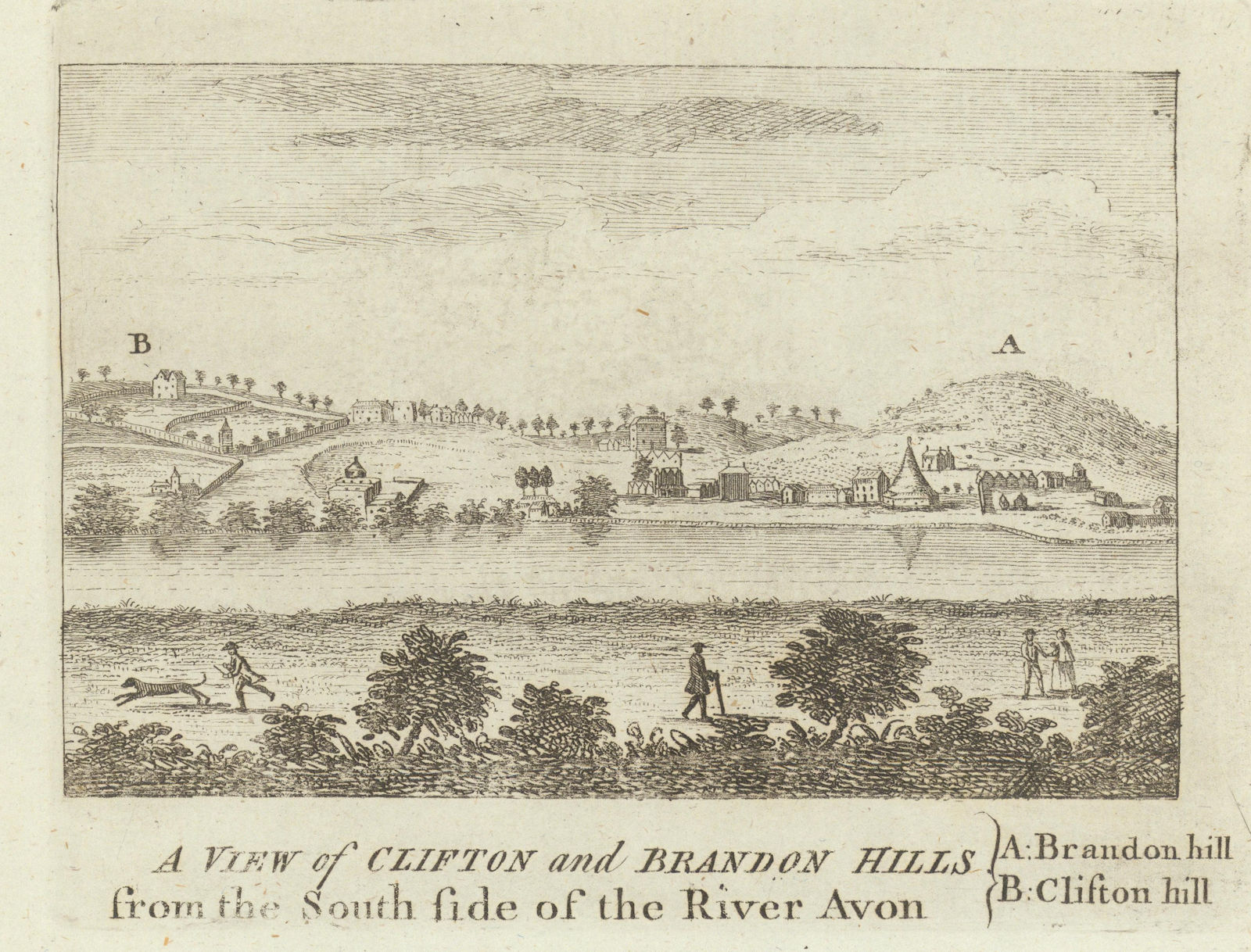 Clifton and Brandon Hills from the south side of the River Avon. Bristol 1789