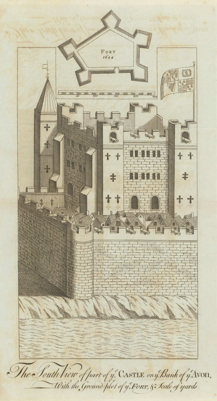 Bristol castle. The south view of part of ye castle on ye Bank of ye Avon… 1789