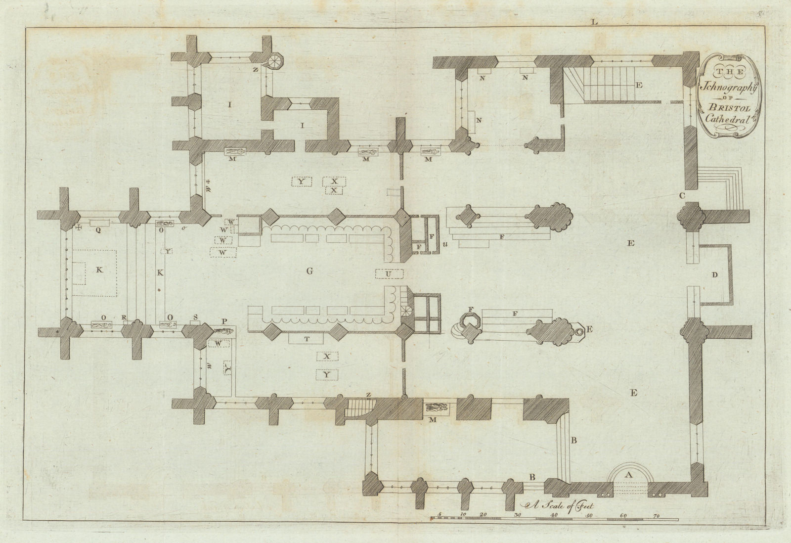 Ichnography of Bristol Cathedral. Ground plan 1789 old antique print picture