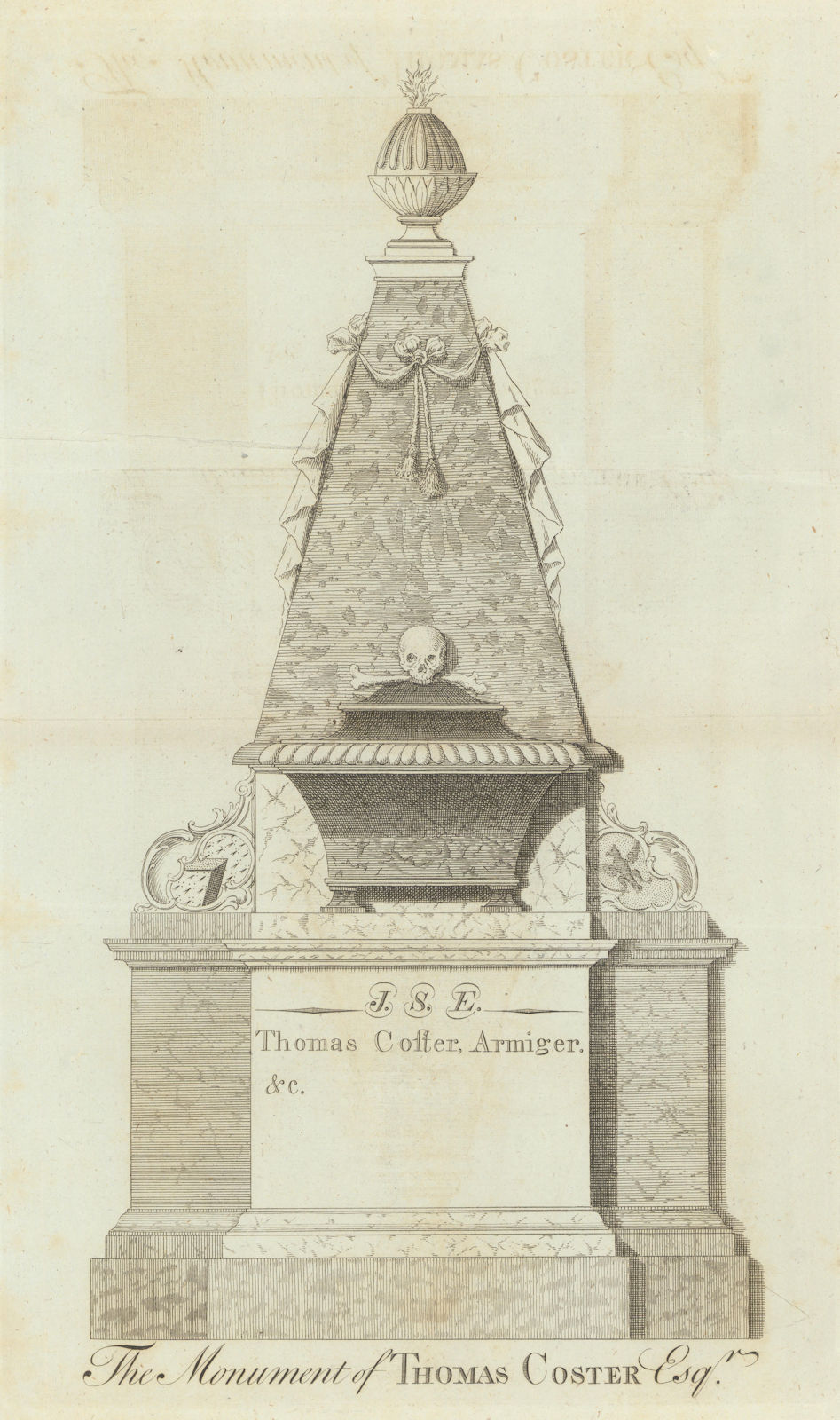 Monument of Thomas Coster, Industrialist, slave trader & Bristol MP 1789 print