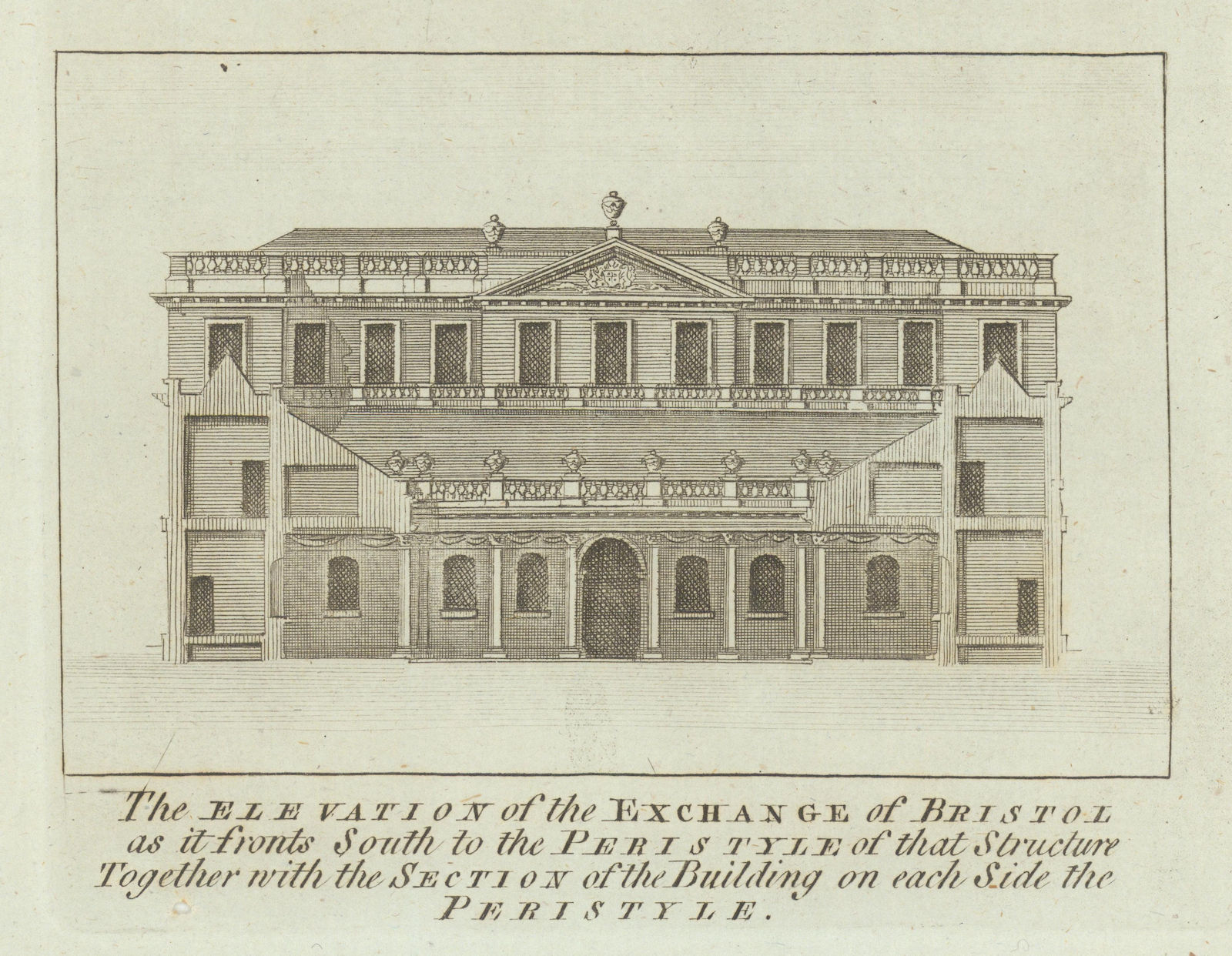 The Bristol Exchange as it fronts south to the Peristyle 1789 old print