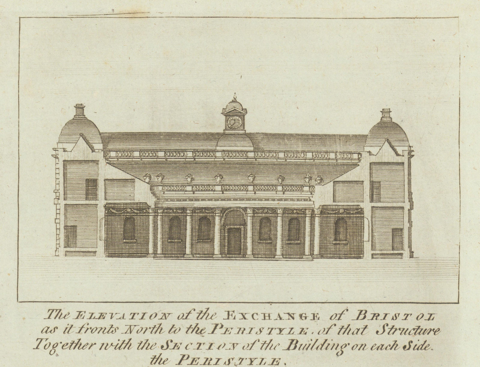 The Bristol Exchange as it fronts north to the Peristyle 1789 old print