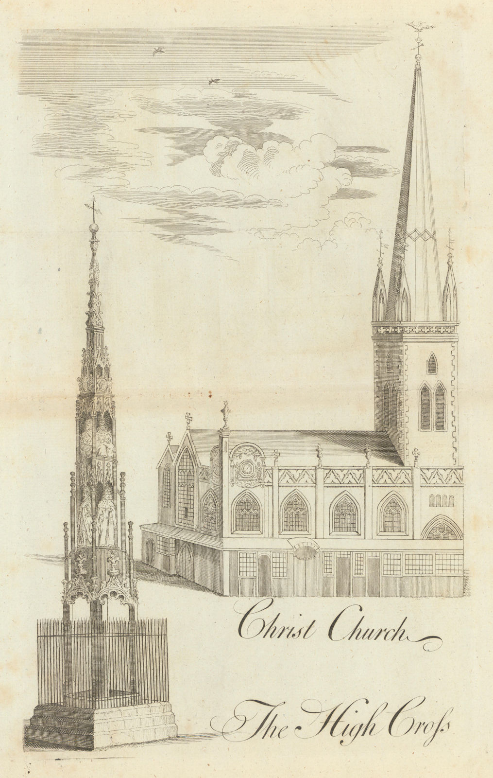 Bristol Christ Church and the High Cross (now at Stourhead) 1789 old print