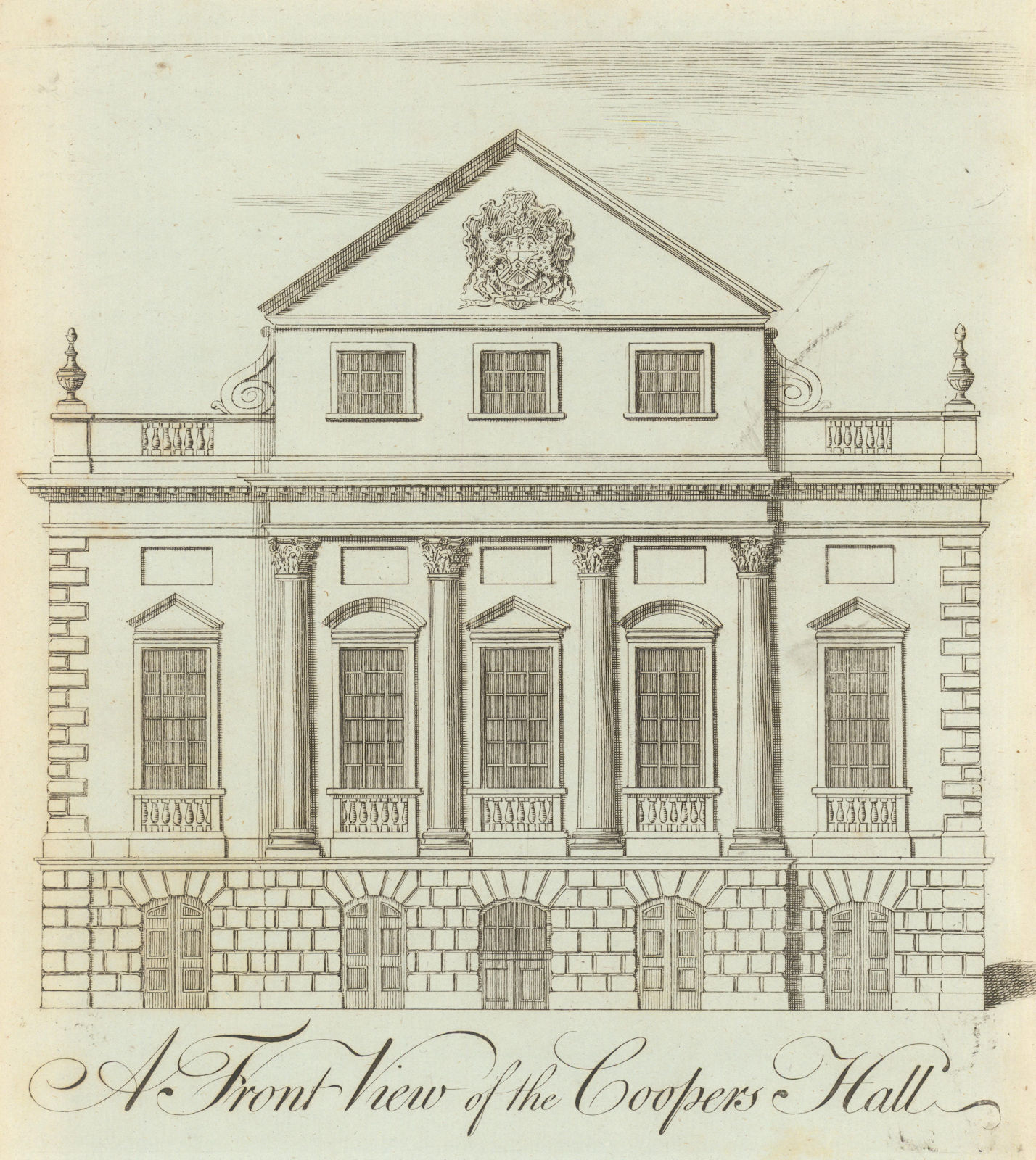 A front view of Coopers Hall, Bristol. Now the Old Vic Theatre 1789 print