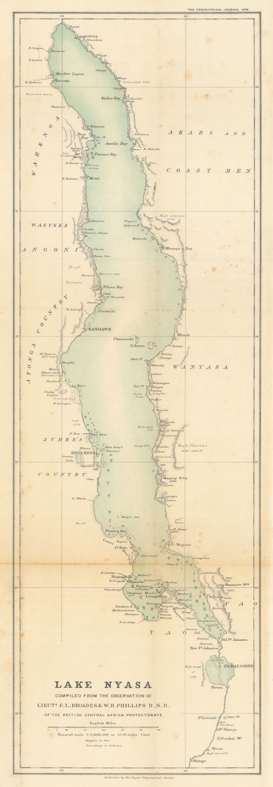 Lake Nyasa by E. L. Rhoades & W. B. Phillips. Malawi East Africa. RGS 1898 map