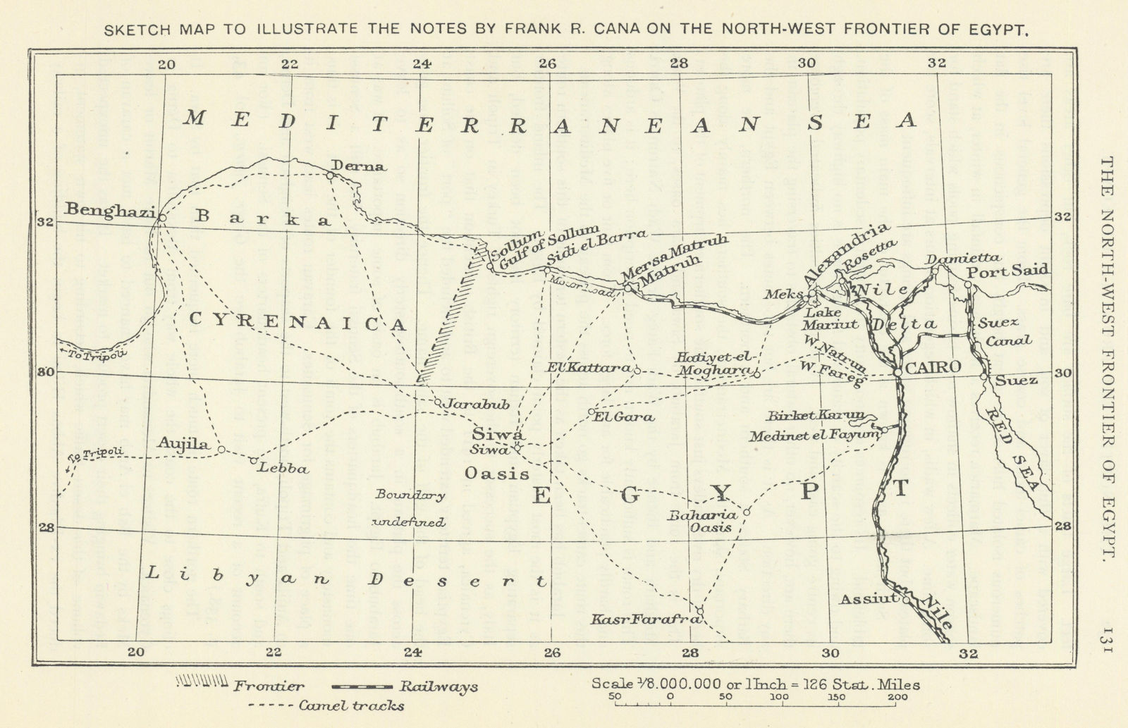 North-west Frontier of Egypt, & Libya. Camel tracks. RGS/Frank R. Cana 1916 map