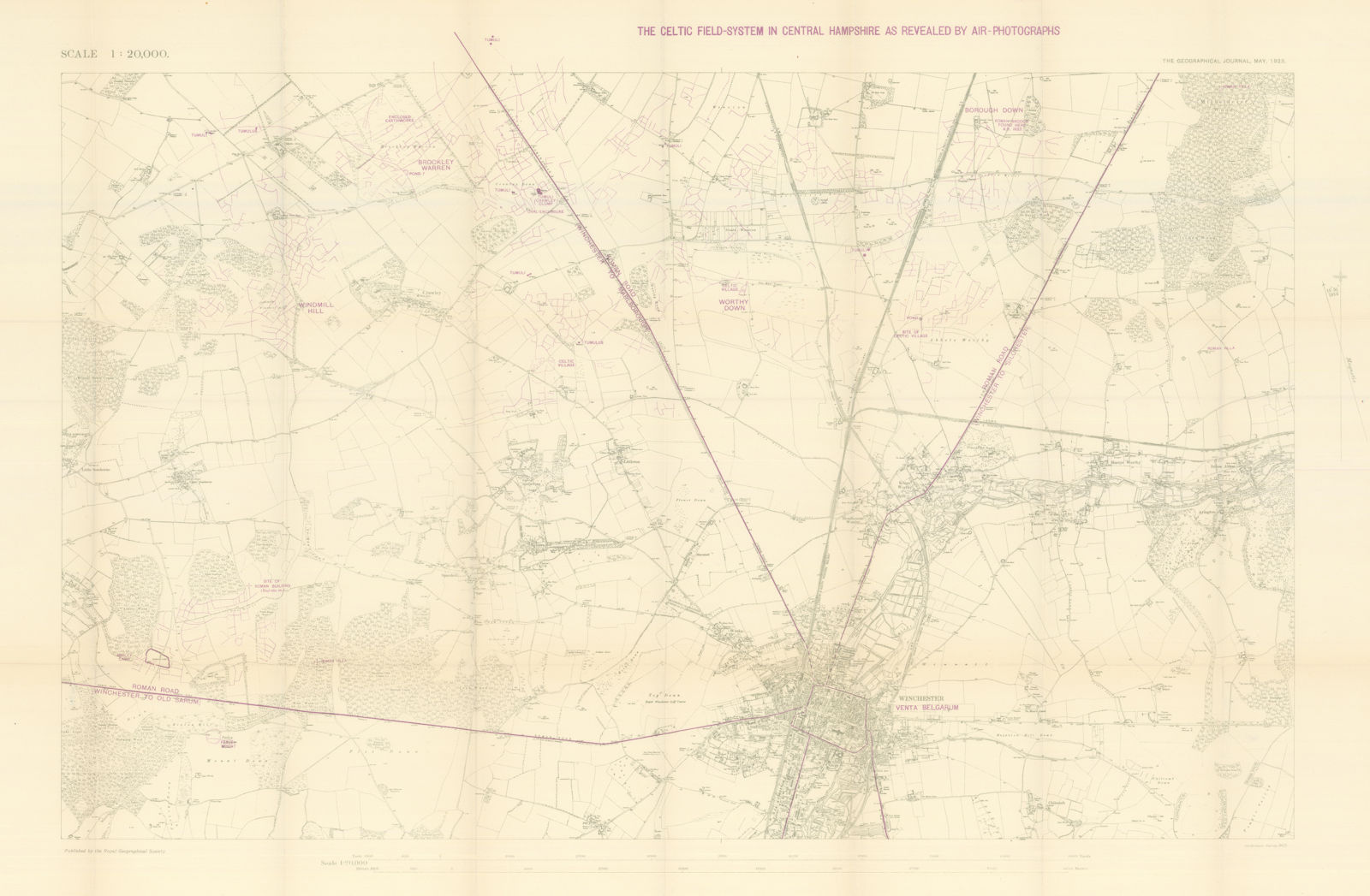 Central Hampshire Celtic field-system from air photographs RGS/Crawford 1923 map