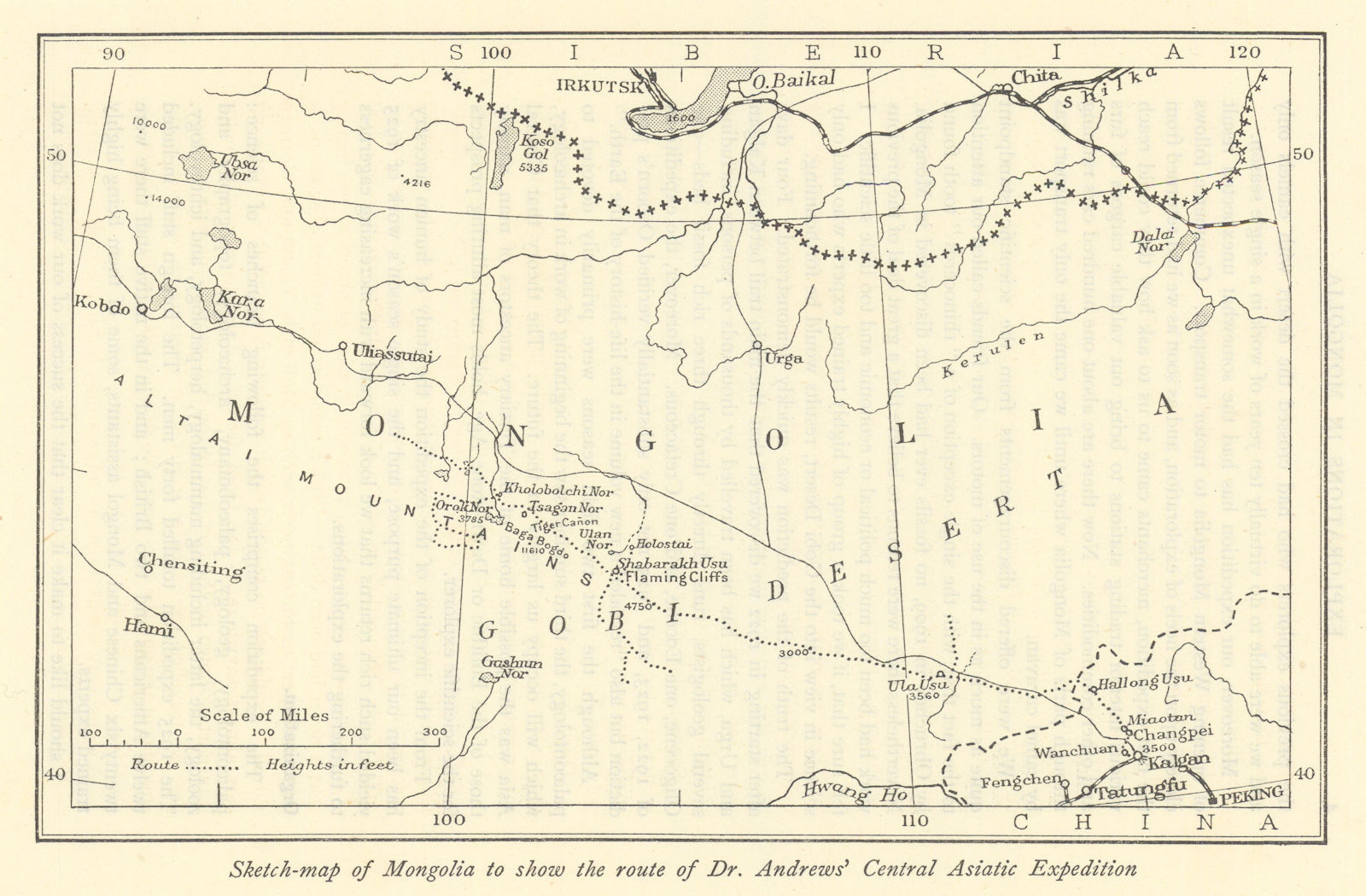 Mongolia. Roy Chapman Andrews Central Asiatic Expedition route. RGS 1927 map