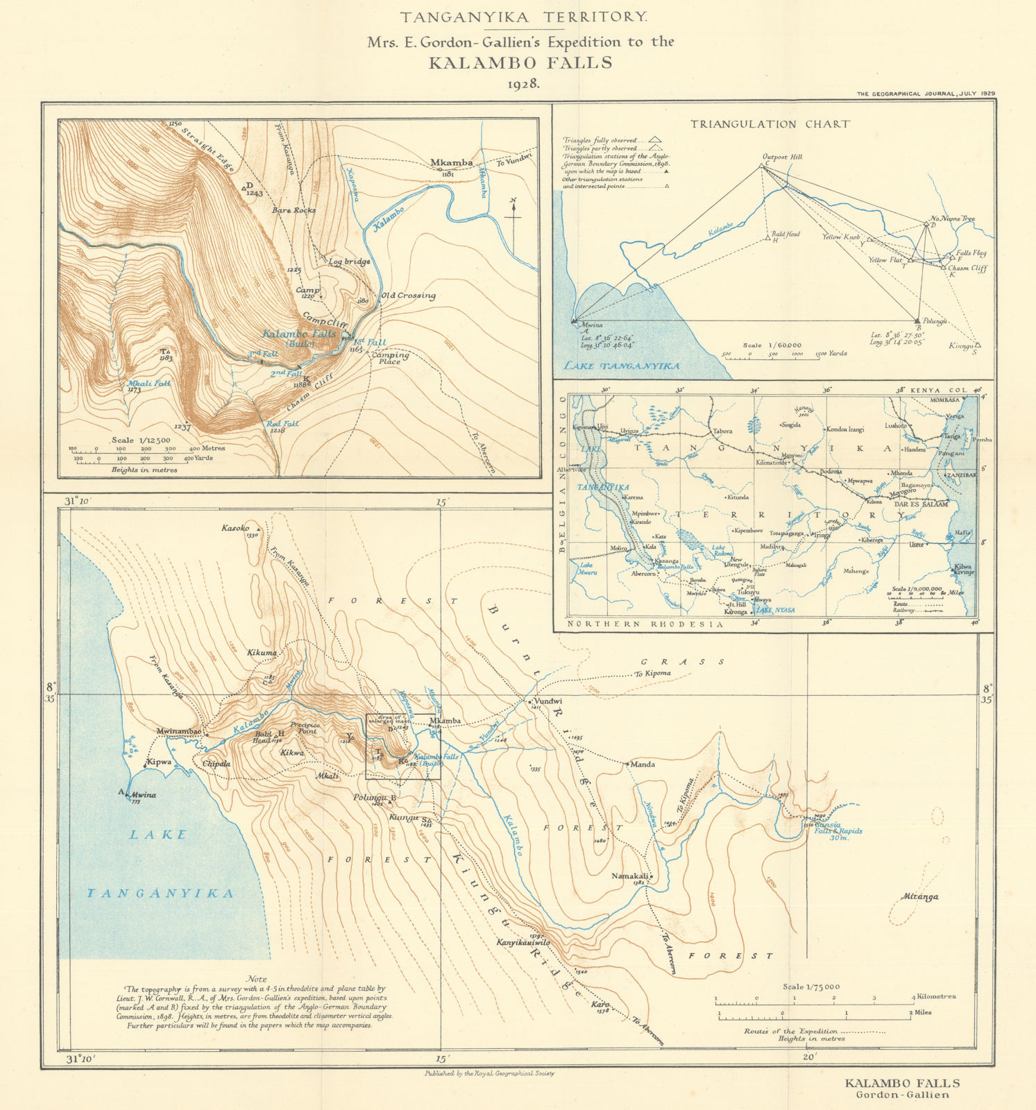 Kalambo Falls Expedition. Tanganyika Tanzania Zambia RGS/Gordon-Gallien 1929 map