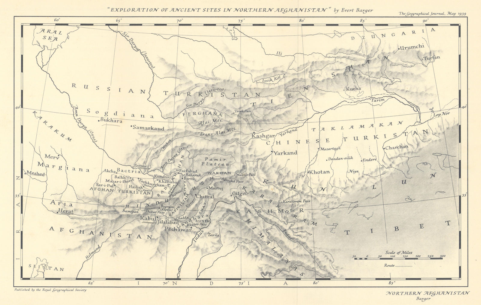 Central Asia. Ancient Sites in Northern Afghanistan. RGS/Evert Barger 1939 map