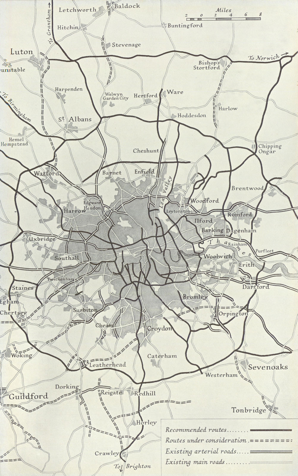 Highway Development Survey. Greater London Ringways RGS/Charles Bressey 1939 map