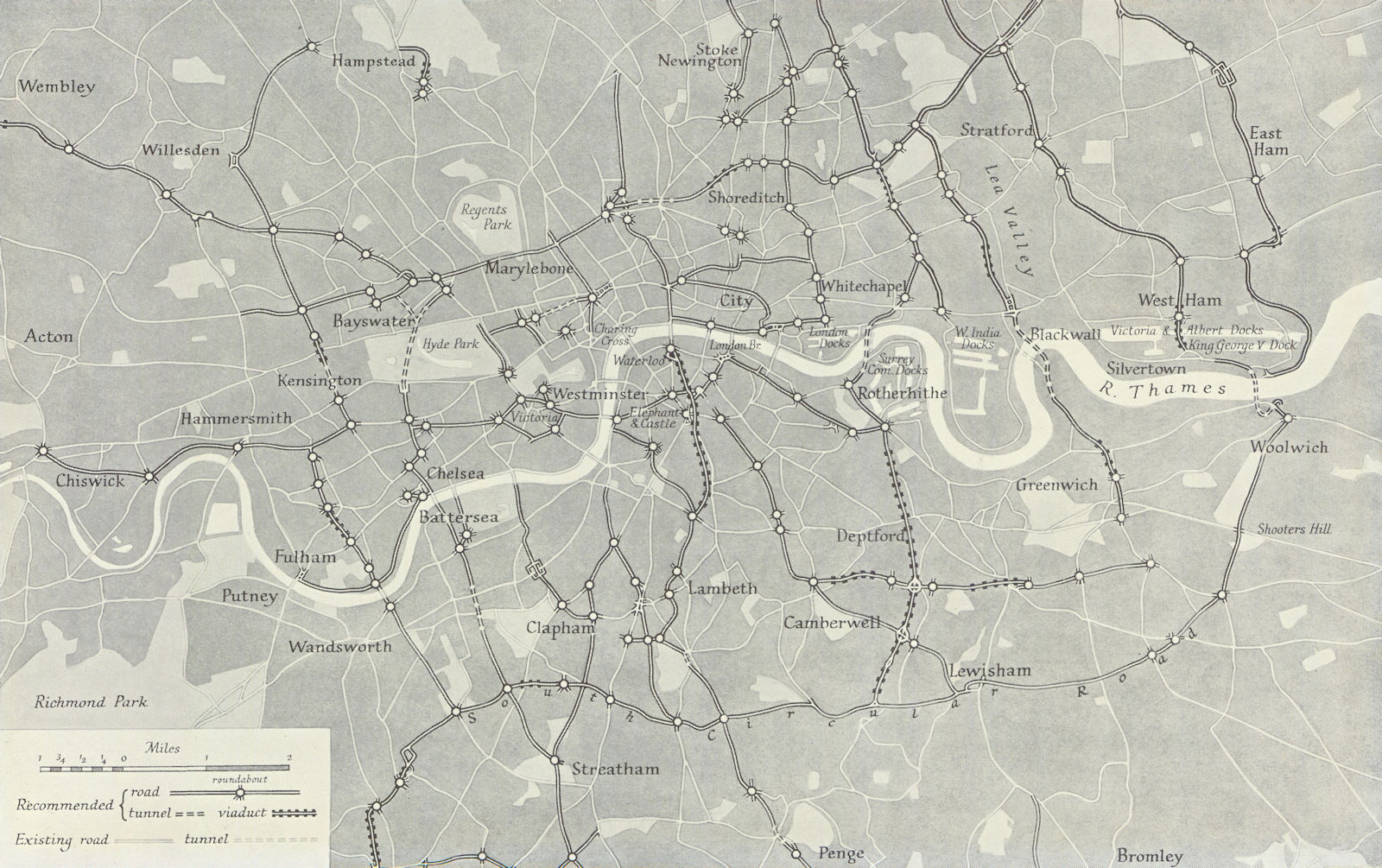 Highway Development Survey. Inner London Proposals. RGS/Charles Bressey 1939 map