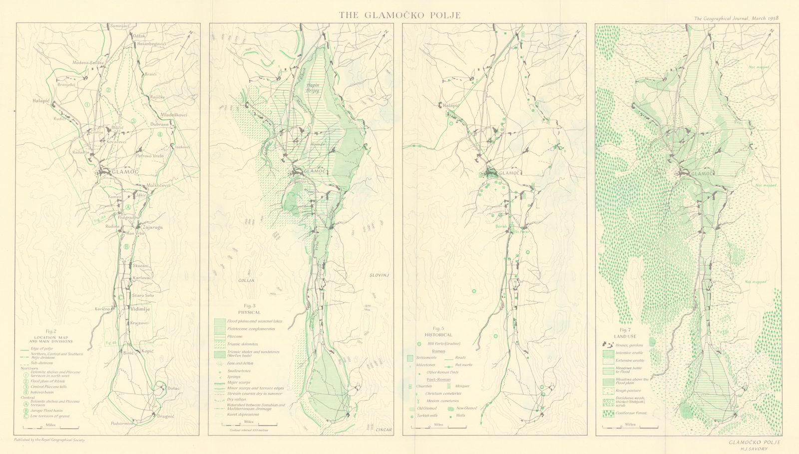 Glamocko Polje/Glamočko polje. Bosnia Herzegovina. RGS/H.J. Savory 1958 map