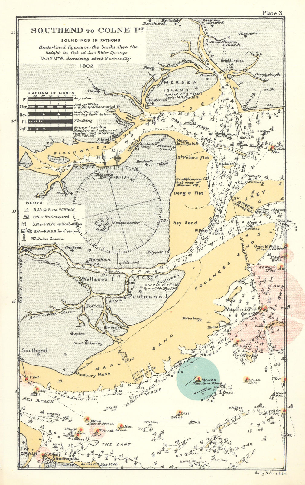 Southend to Colne Point nautical sea chart. Blackwater Crouch rivers 1903 map