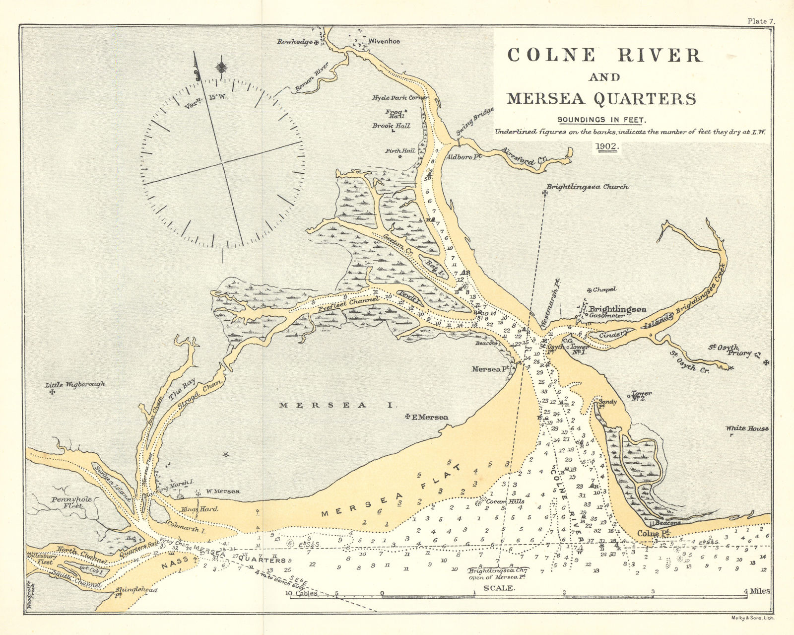 Colne River & Mersea Quarters nautical sailing sea chart. Essex 1903 old map