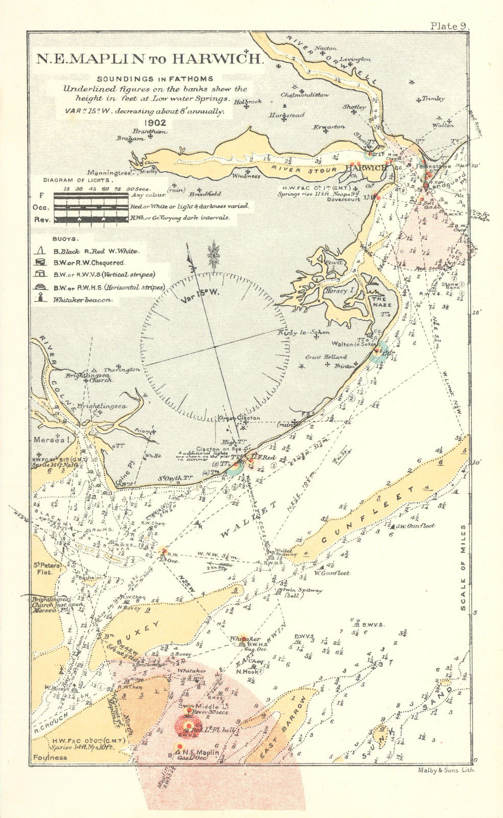 North East Maplin to Harwich nautical sailing sea chart. Essex. MESSUM 1903