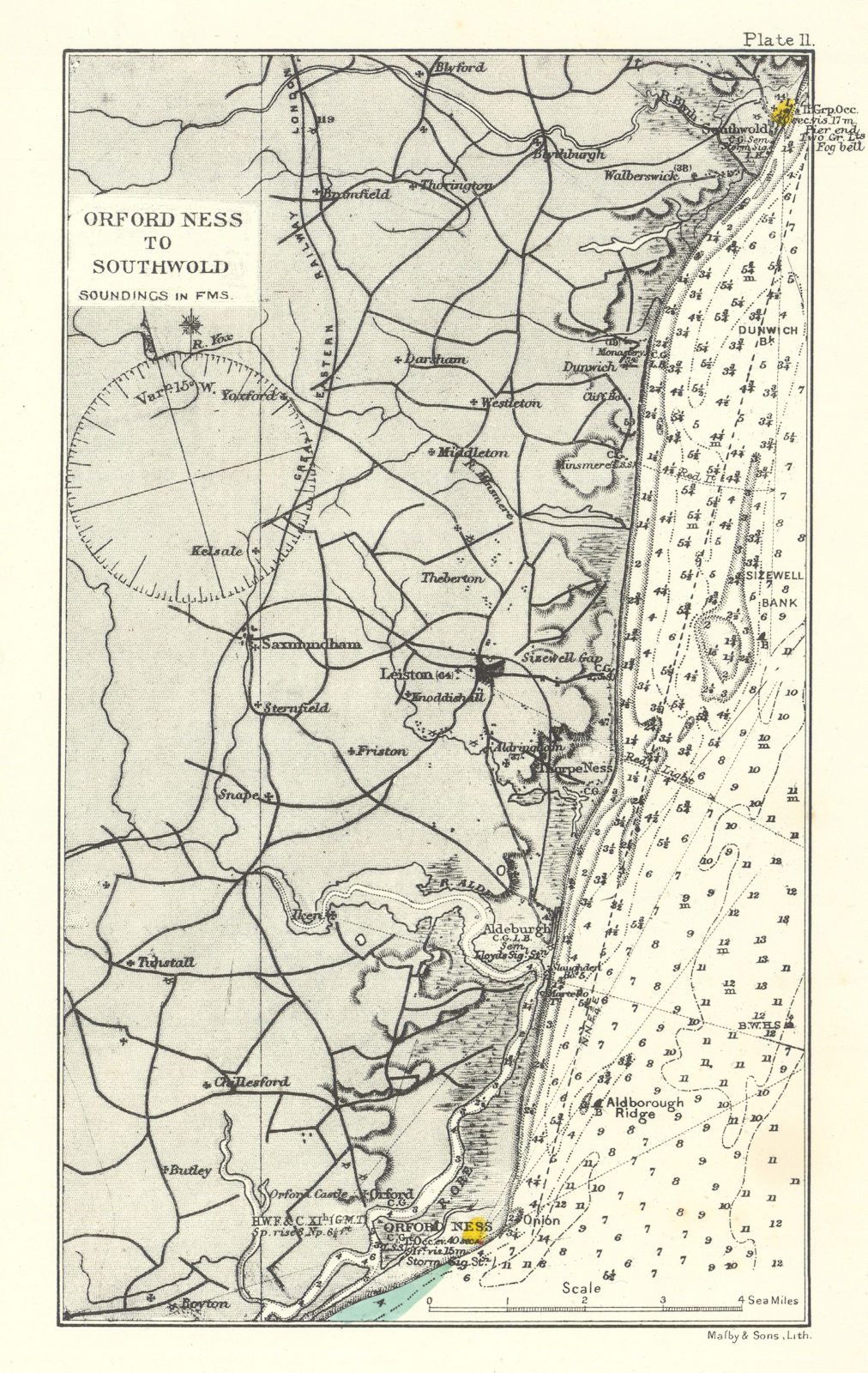 Orford Ness to Southwold nautical sailing sea chart. Suffolk. MESSUM 1903 map