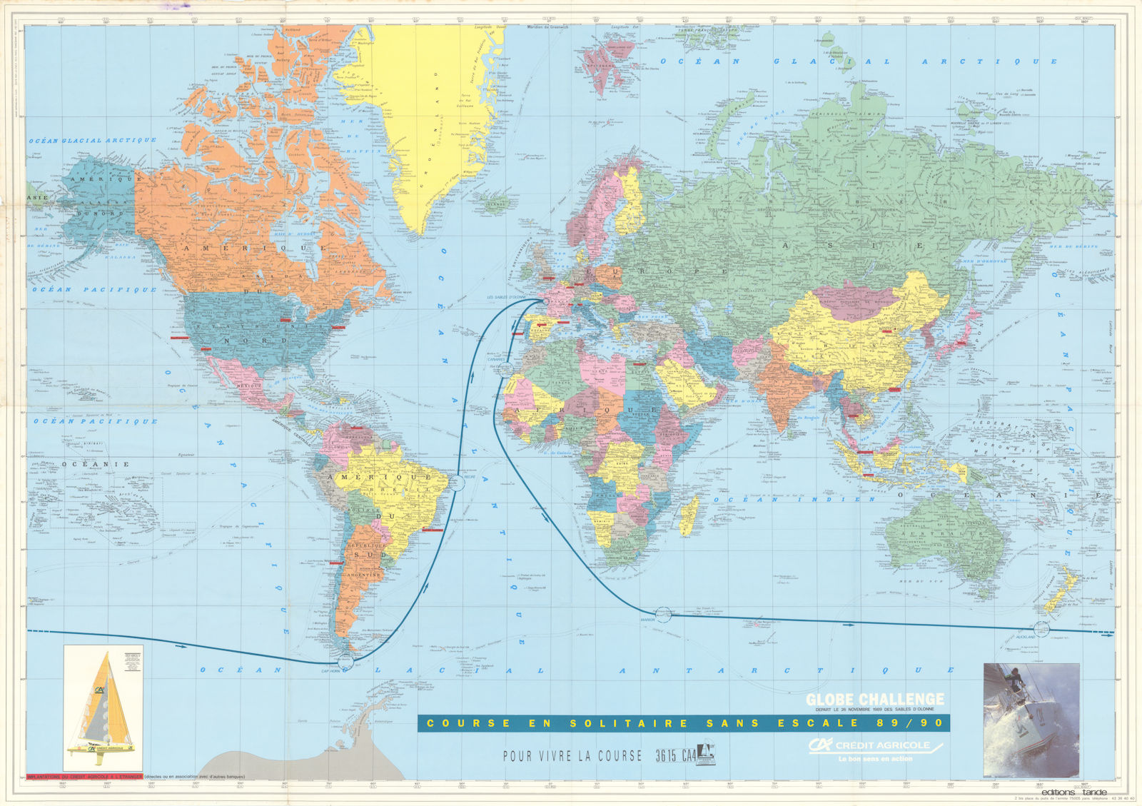 Globe Challenge (now Vendée Globe) solo round-the-world yacht race 1989 map