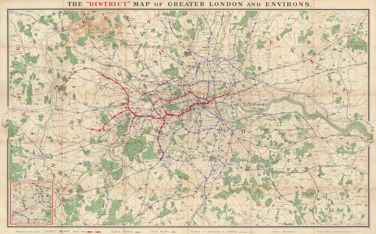 The "District" Map of Greater London & Environs. District Railways tube map 1902